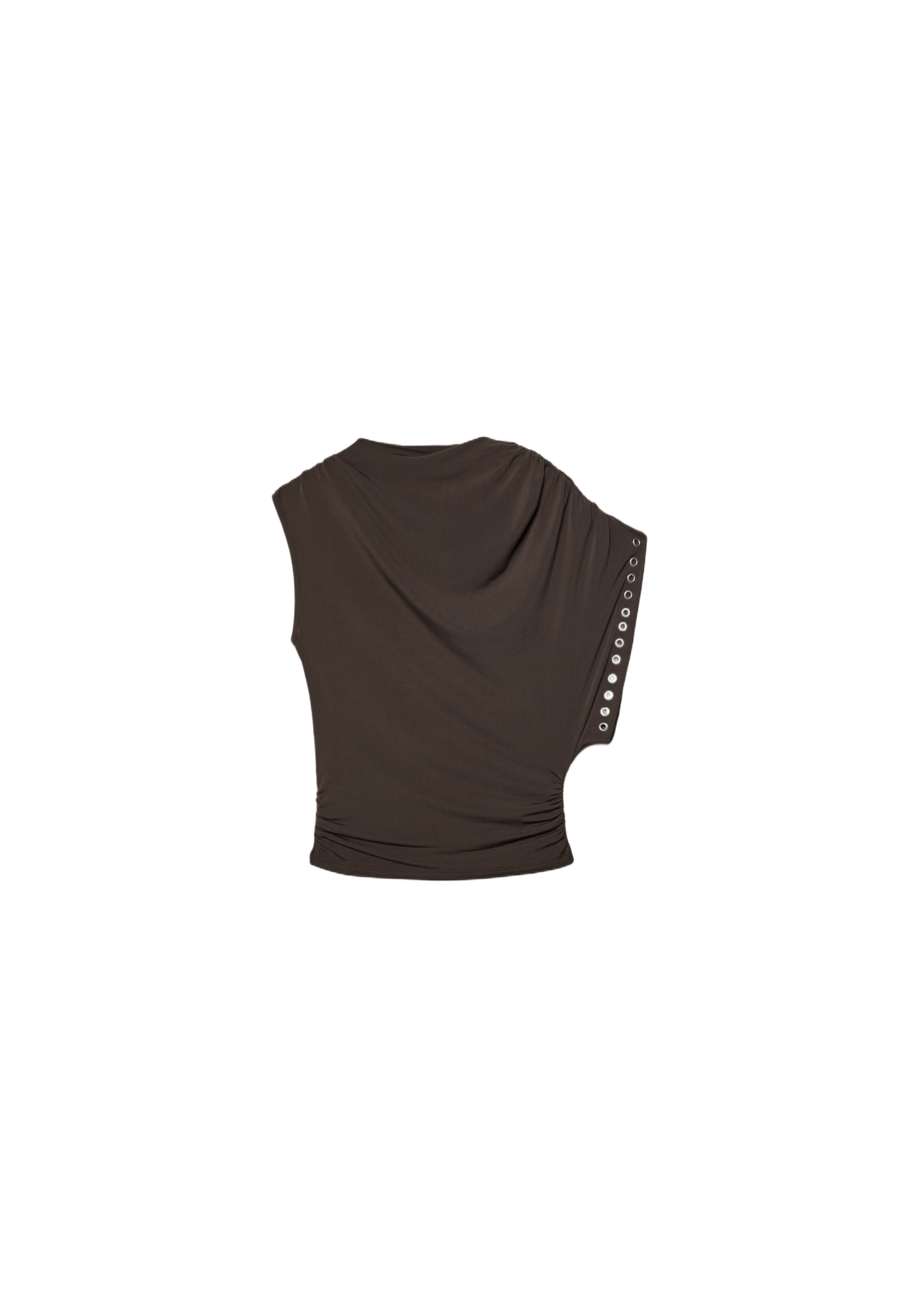 Asymmetric stud-detail sleeveless top — Brown