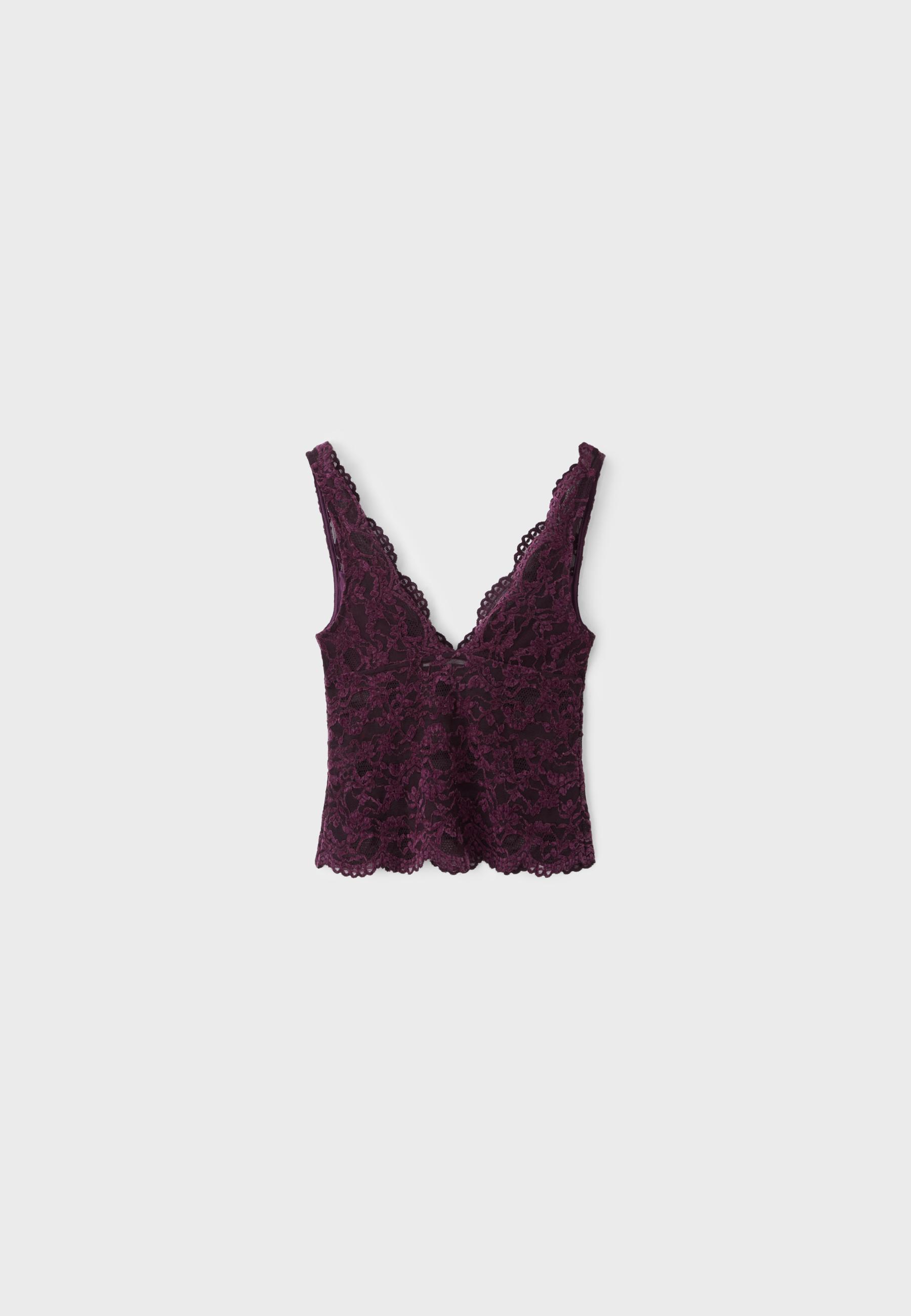 Wide-strap lace top — Purple