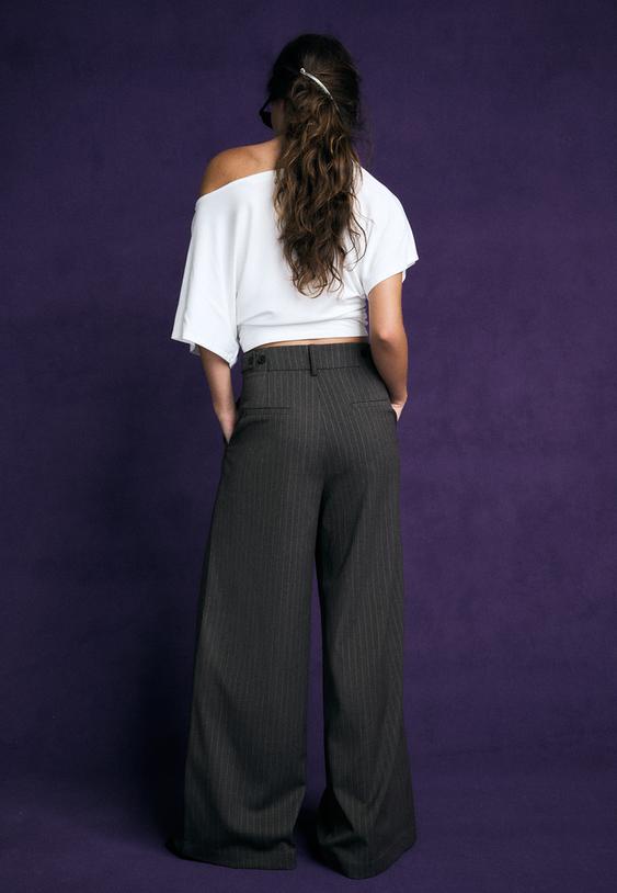 pantalon wideleg a rayures