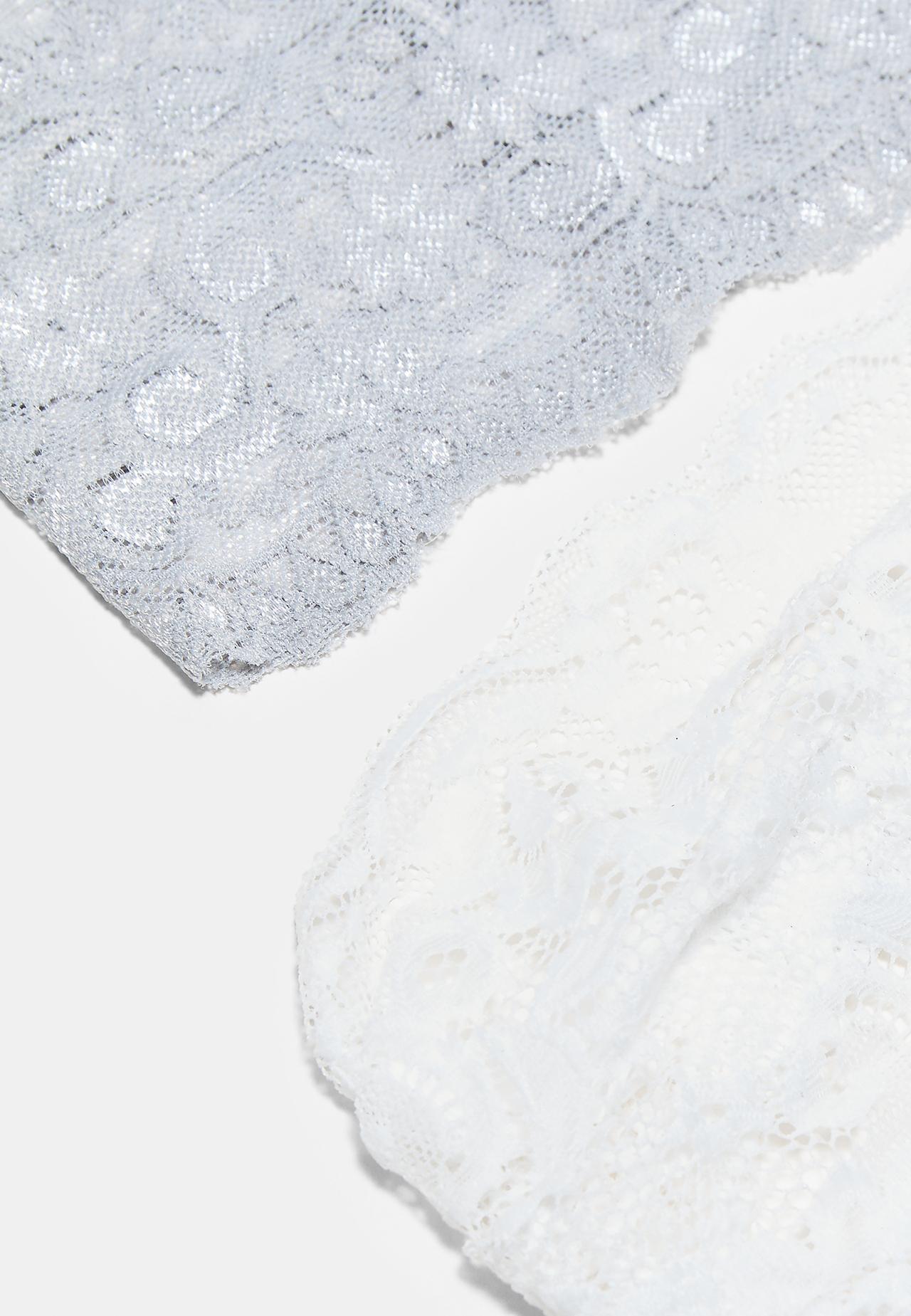 Set of elasticated lace fur headbands — Pearl grey