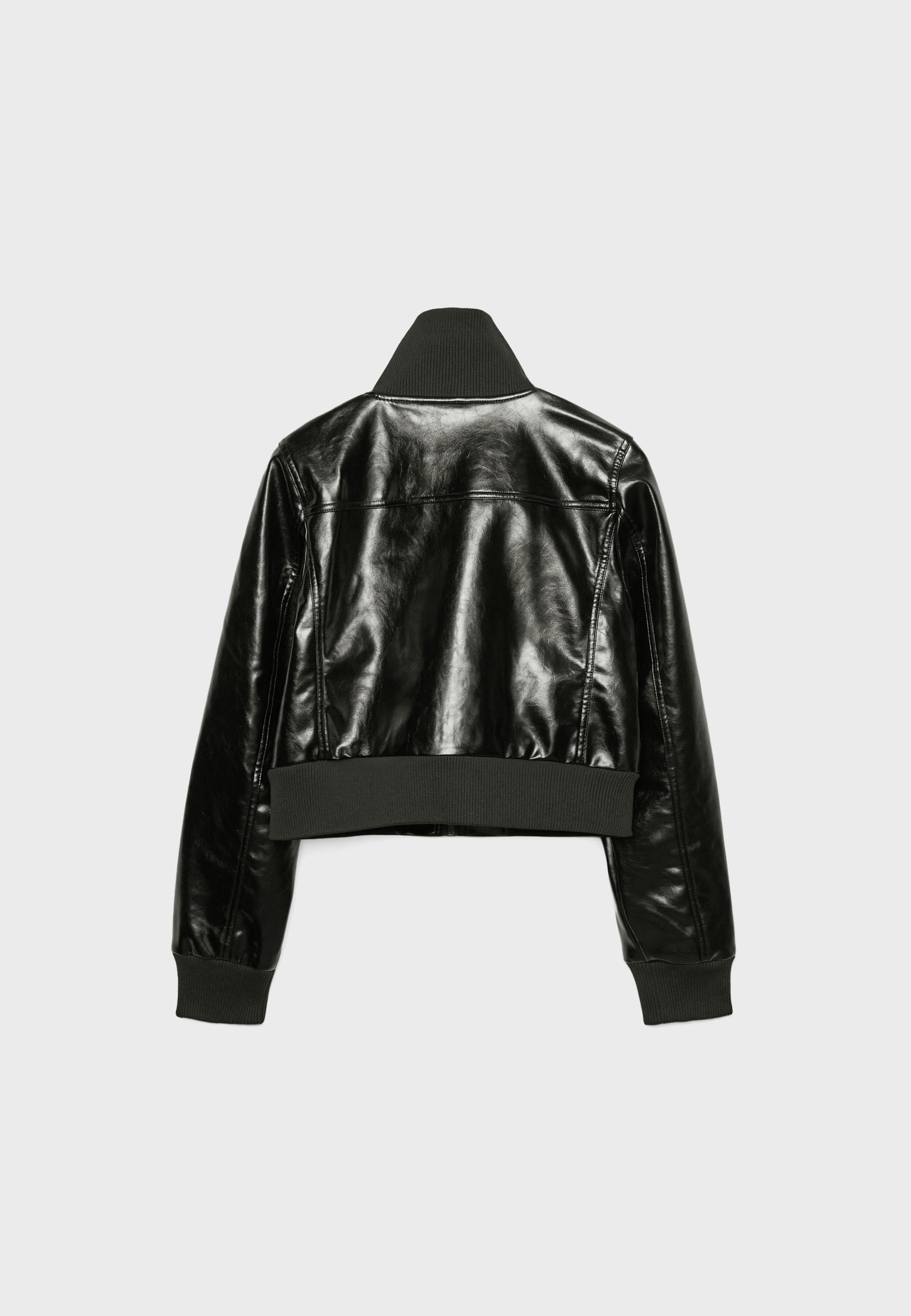 Short leather effect jacket with buttons - Women's fashion