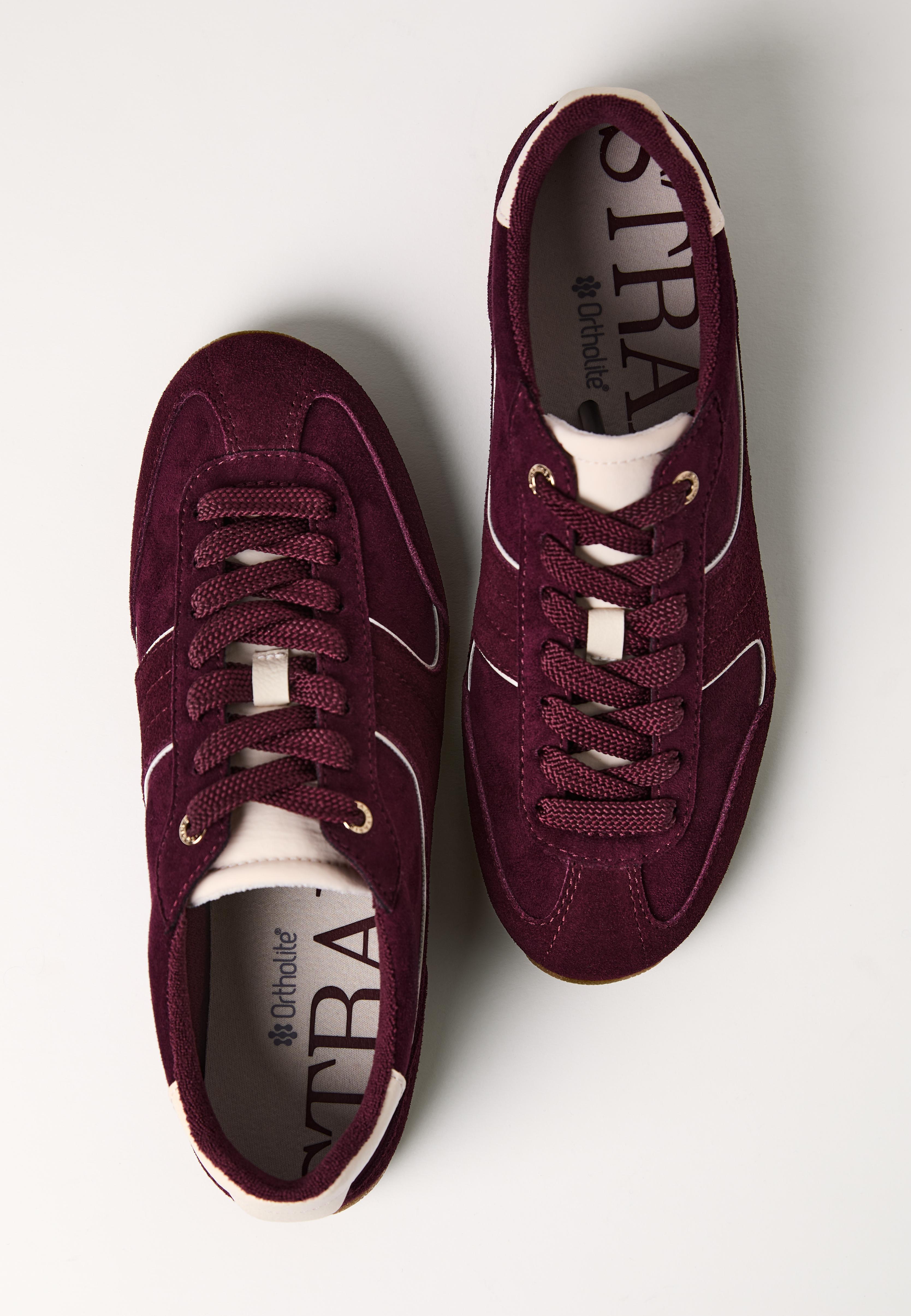 Soft flat sole trainers with leather details — BURGUNDY