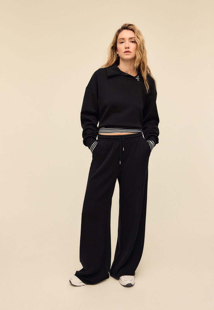 yumusak dokulu palazzo jogger pantolon