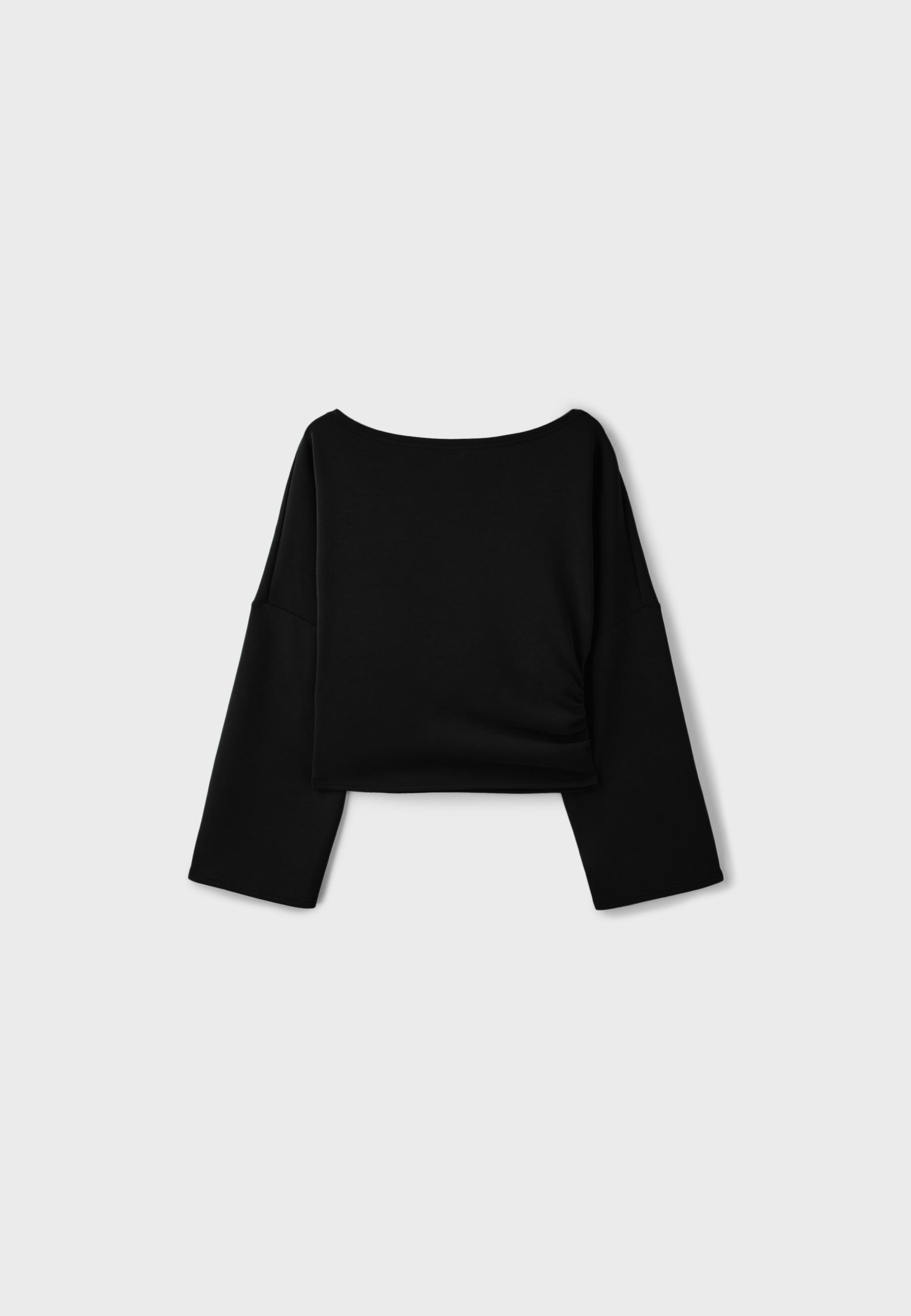 Soft-touch ruched asymmetric sweatshirt — Black