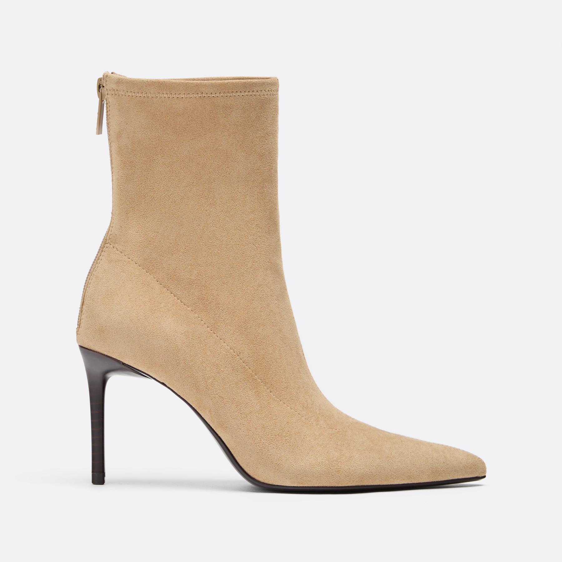 Faux suede stiletto ankle boots — BEIGE