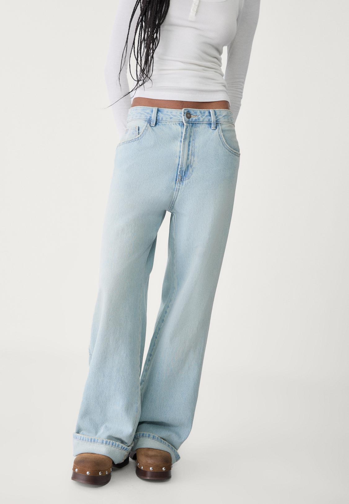 Wide Leg Jeans Light Blue Denim Bell Bottoms Baggy Jeans