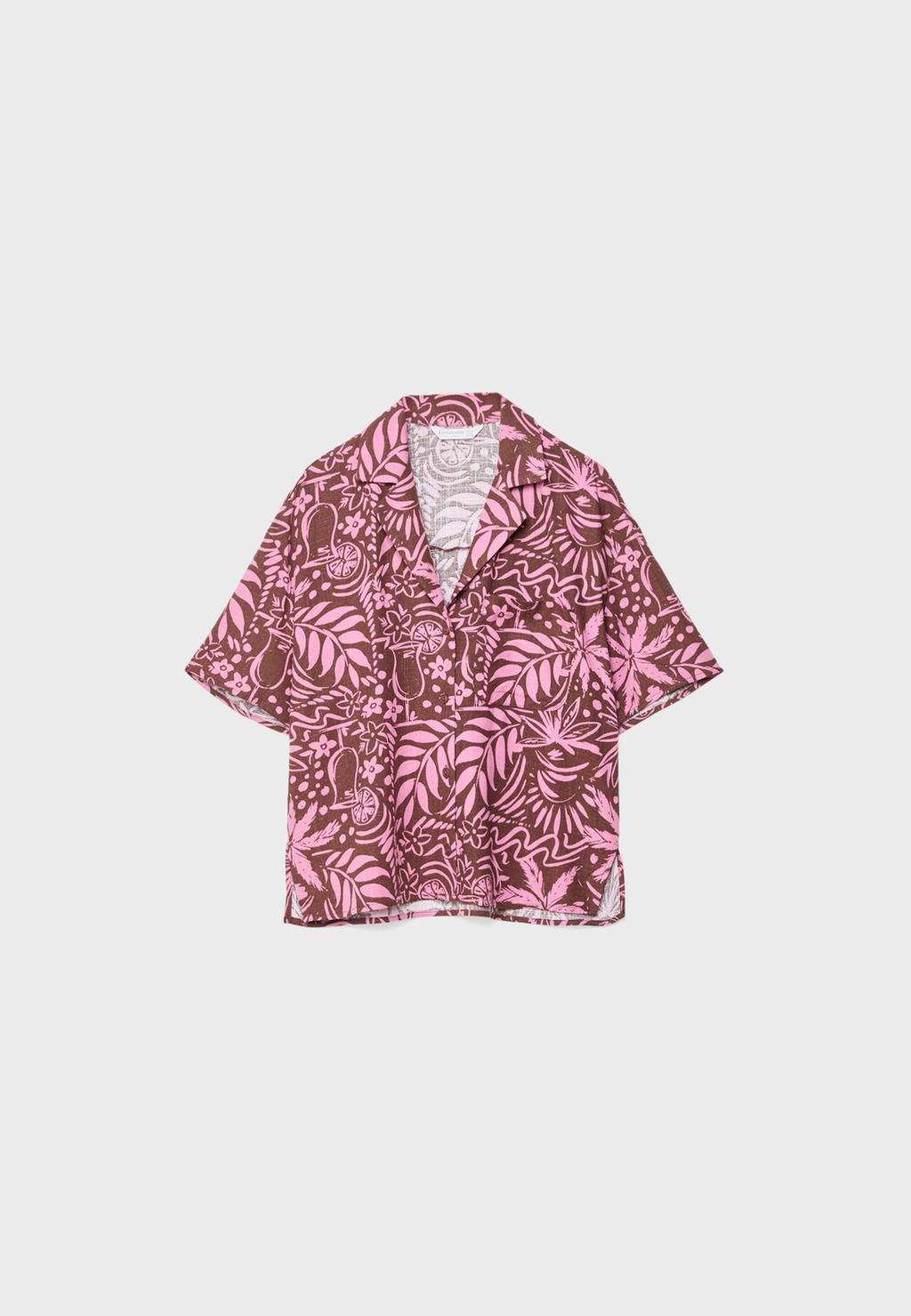 Short sleeve linen blend shirt