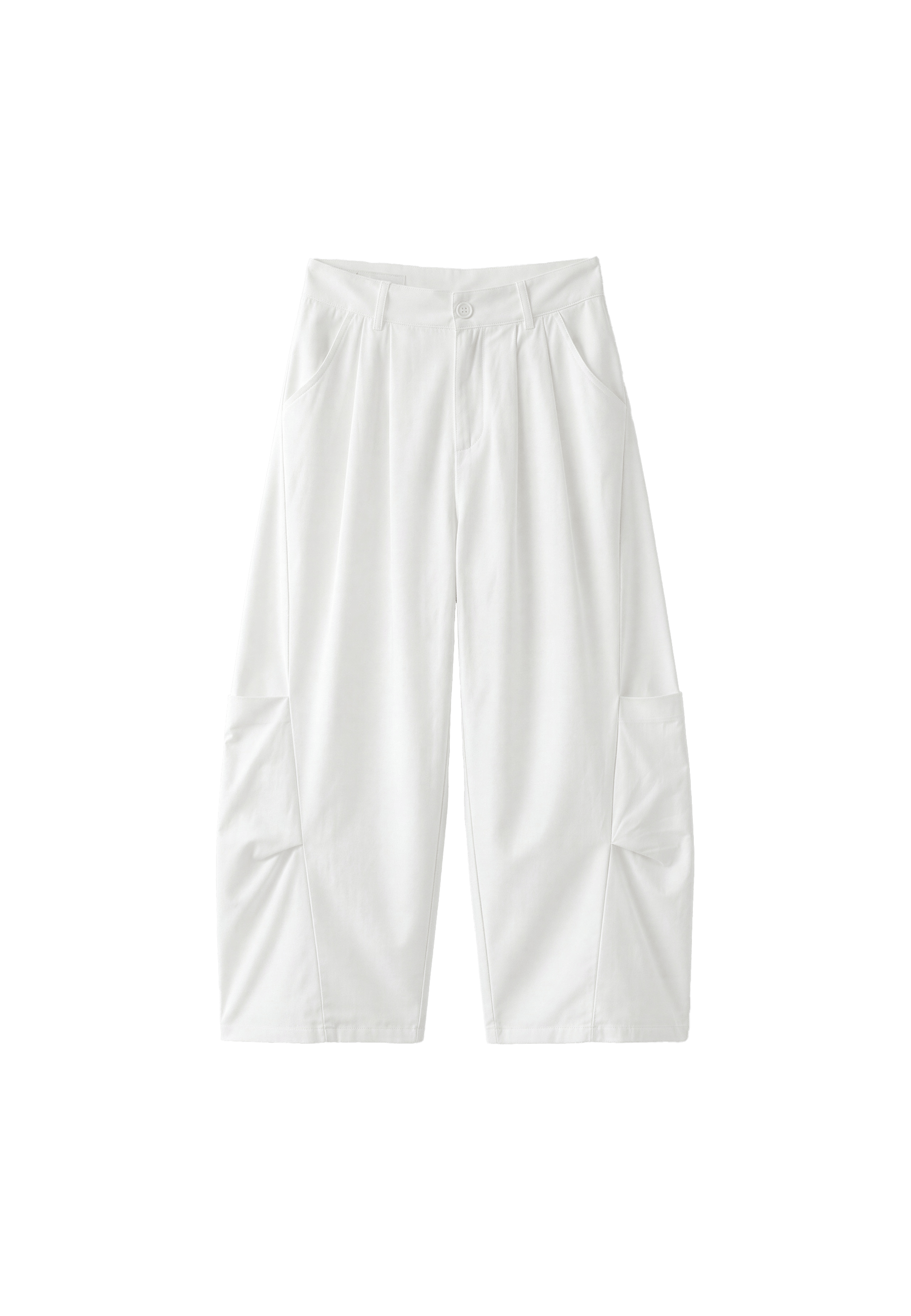100% Cotton barrel trousers — White