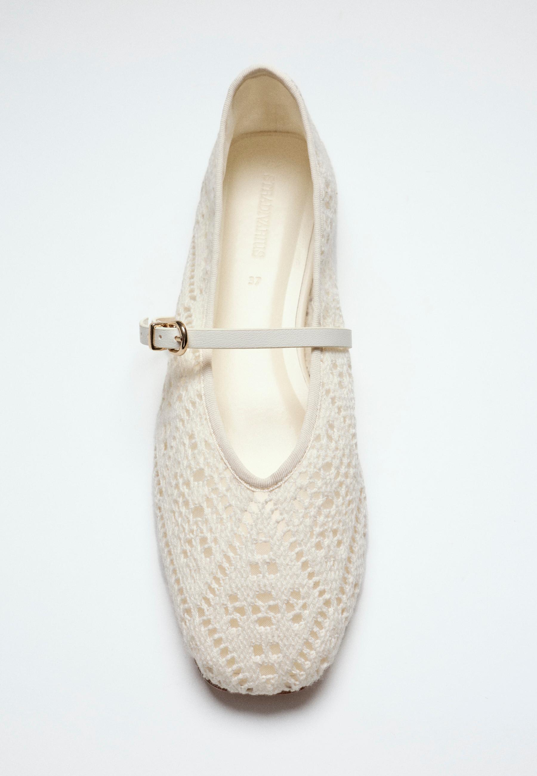 Crochet buckle ballet flats — ECRU