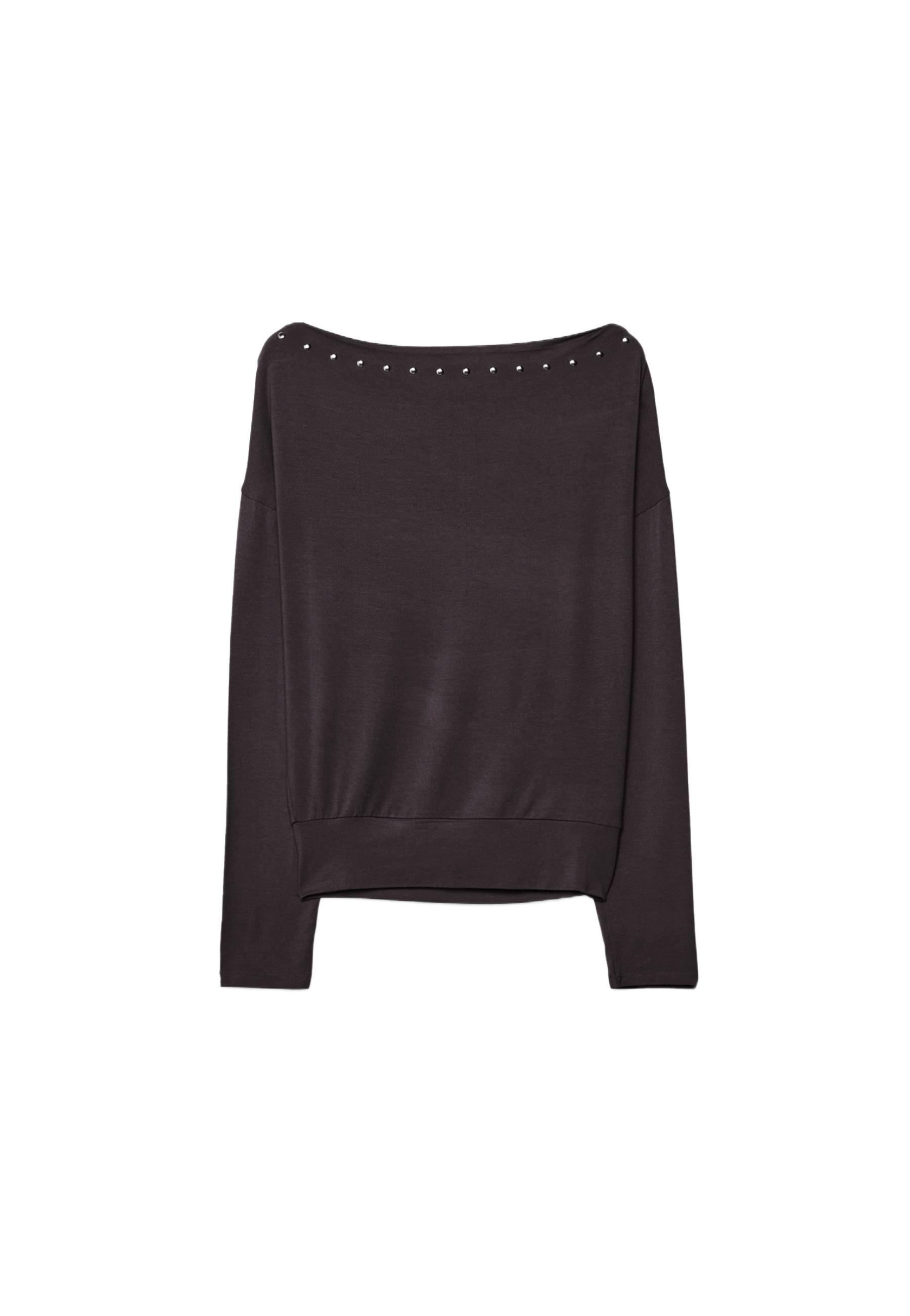 Asymmetric T-shirt with studs — Brown
