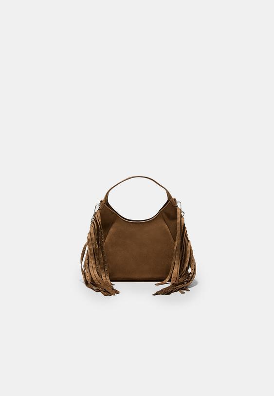 Stradivarius Shoulder Bag With Side Fringes Caramel Os