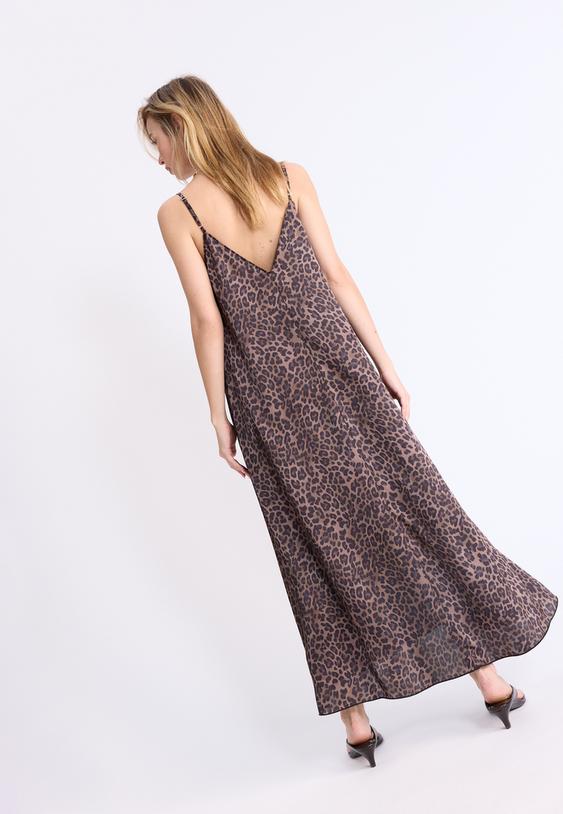 Stradivarius Long Flowing Satin Dress Mid Beige Xs