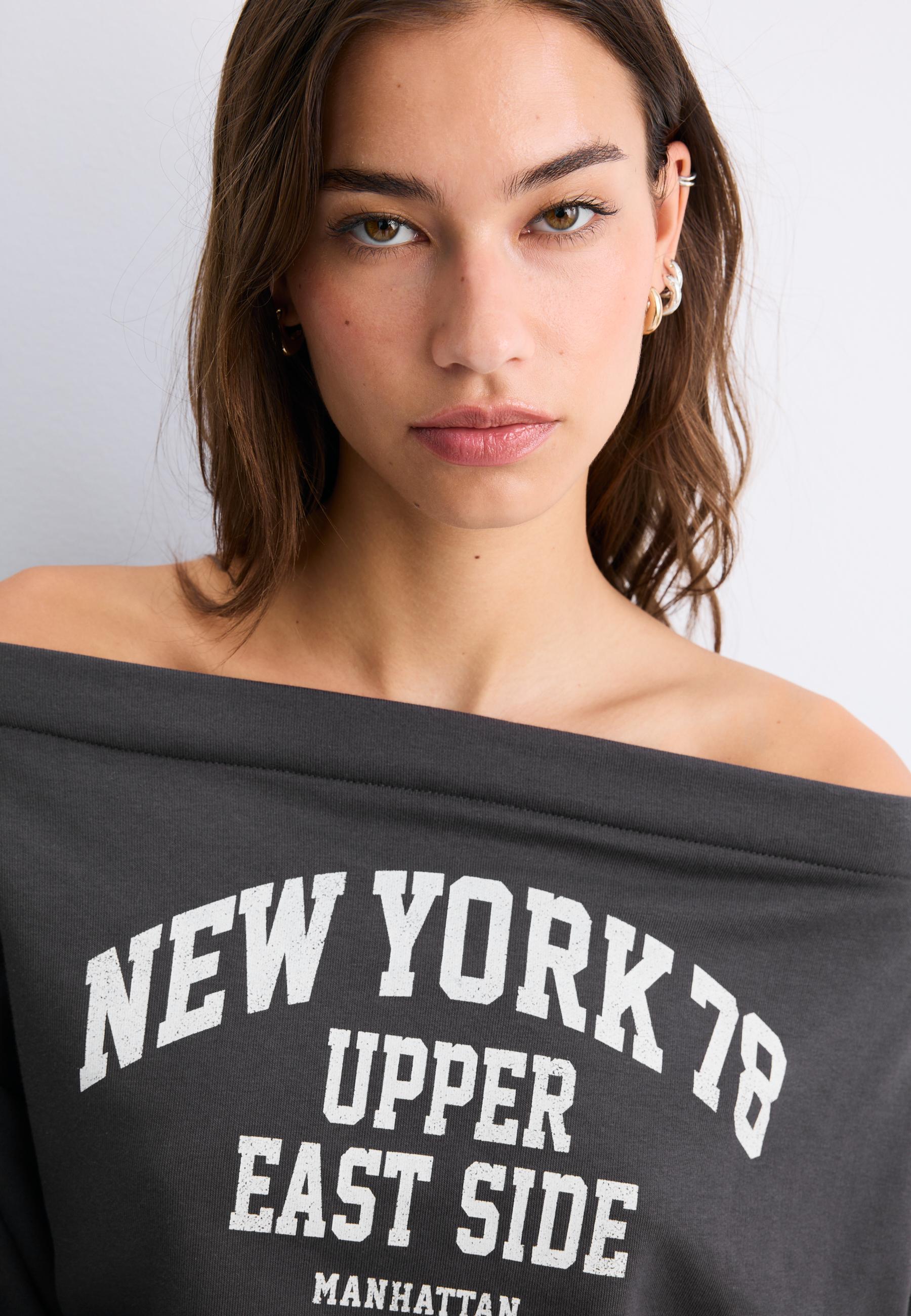 Cropped boat neck sweatshirt — Dark grey