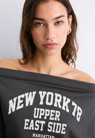 Cropped boat neck sweatshirt — Dark grey 6