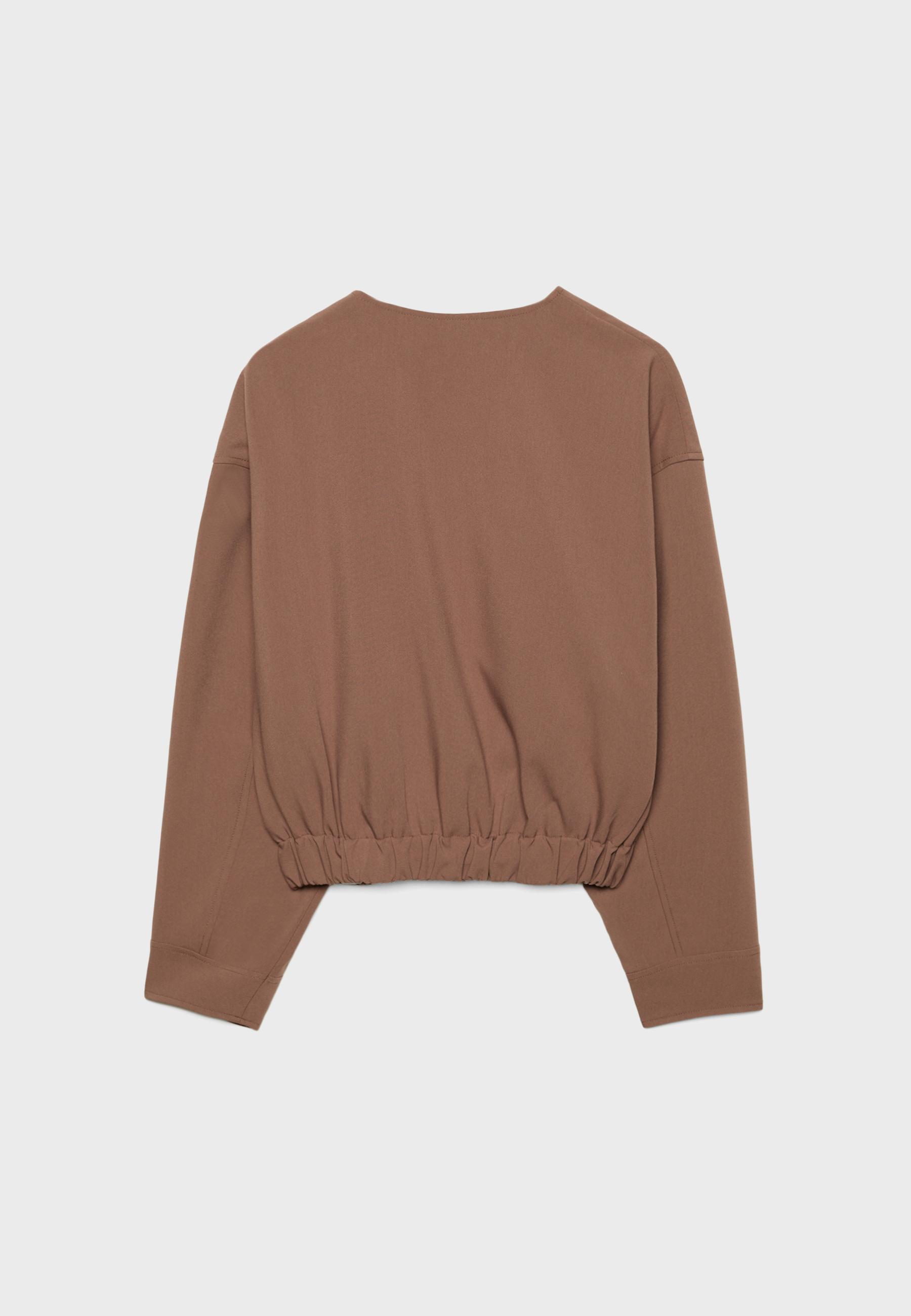 Puff sleeve round neck jacket — Brown