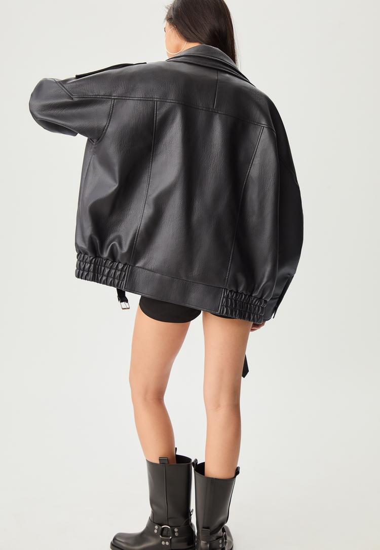 blouson oversize a patte similicuir