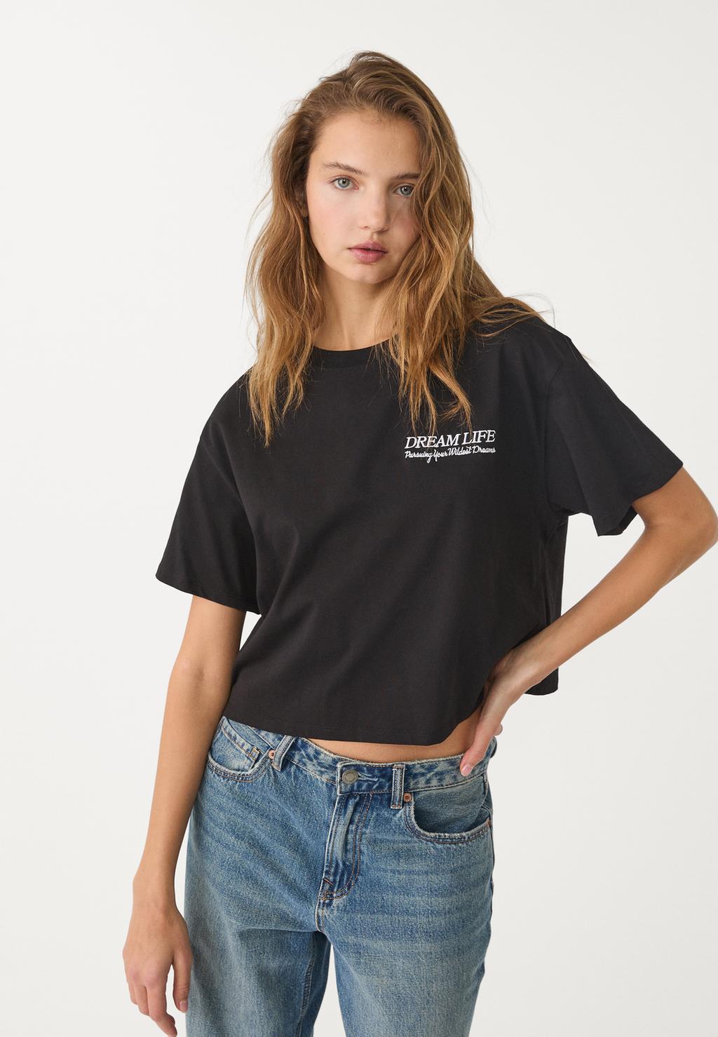 Embroidered cropped T-shirt