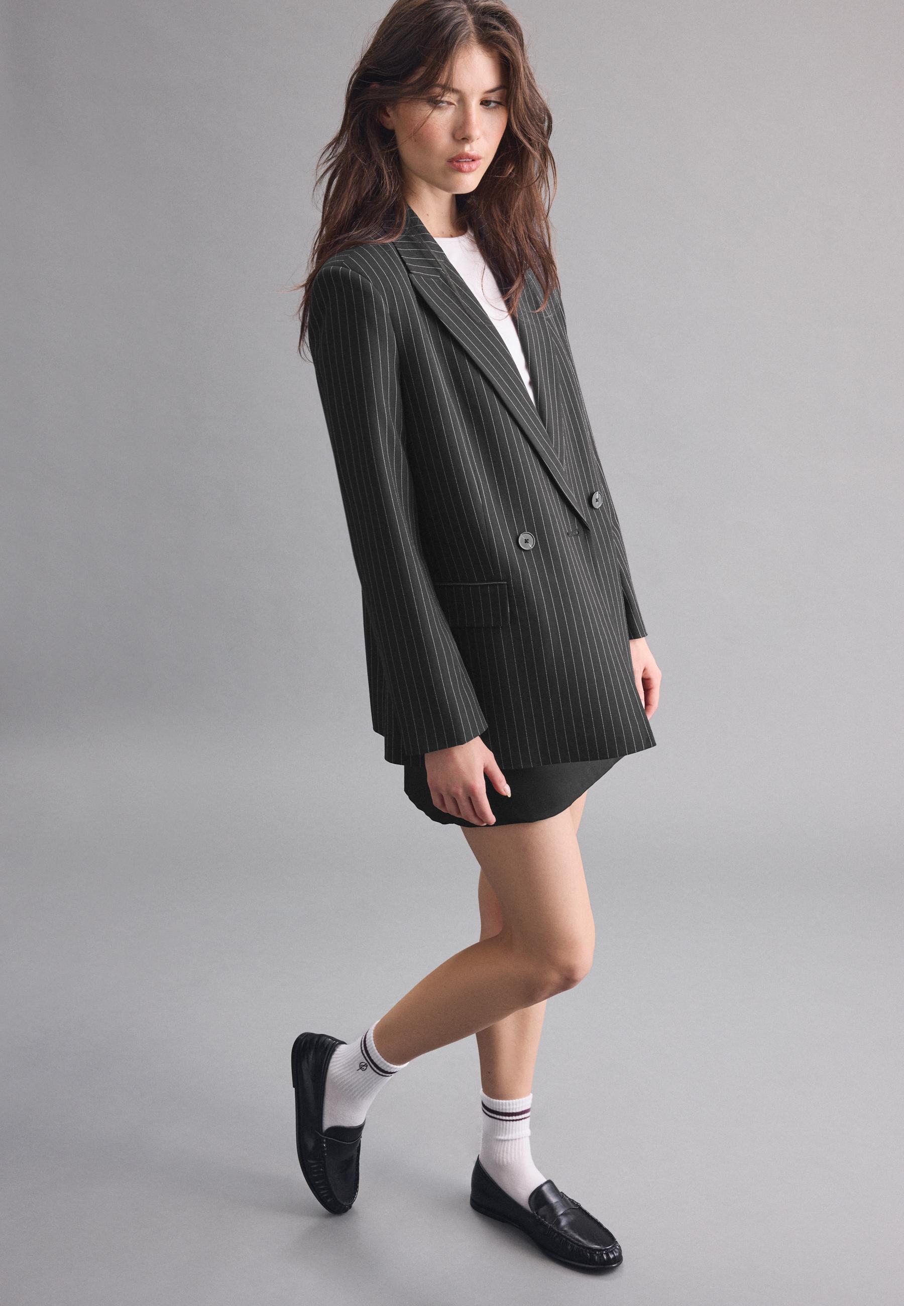 Straight striped button blazer — Black