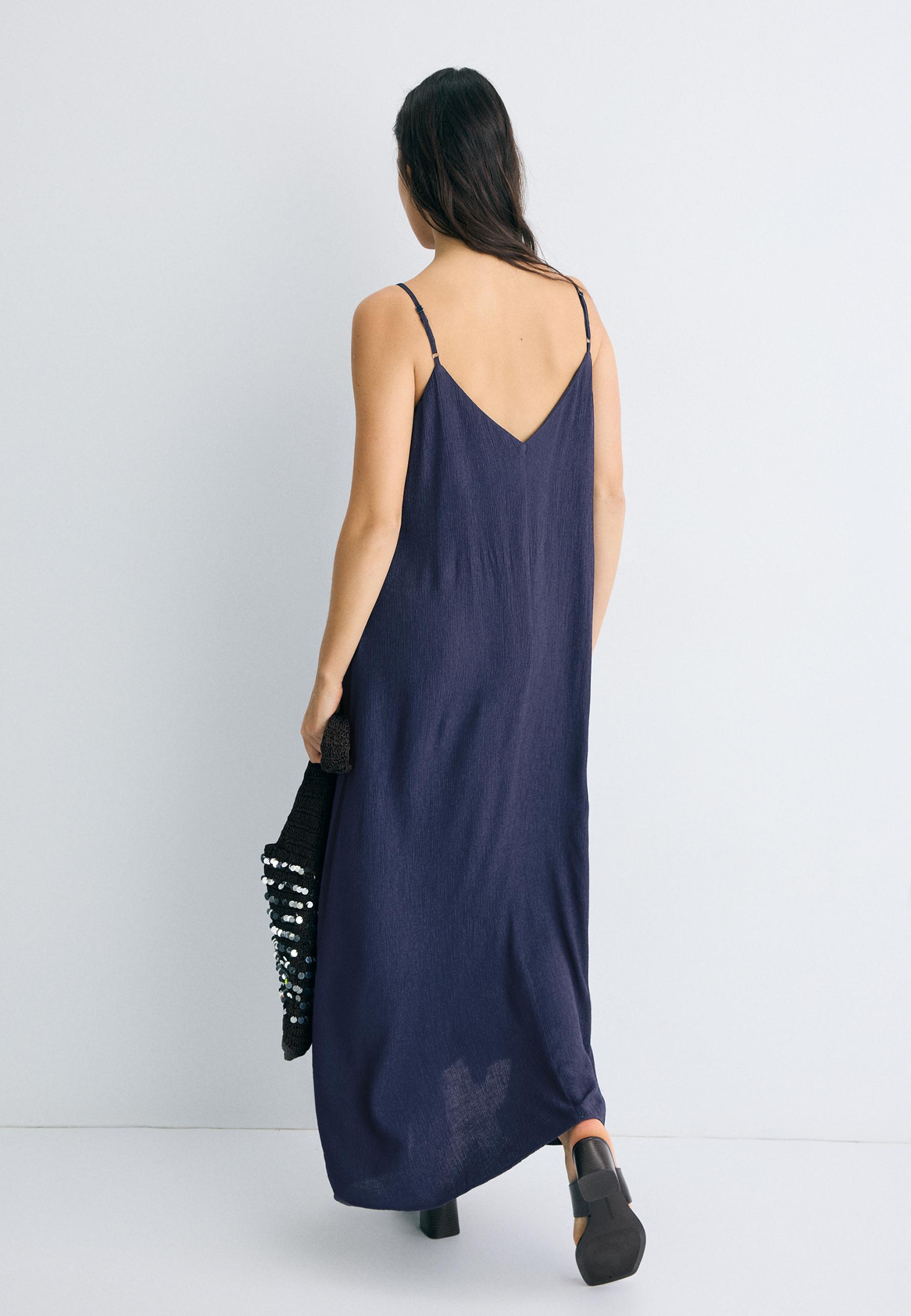 Textured strappy midi dress — Dark blue