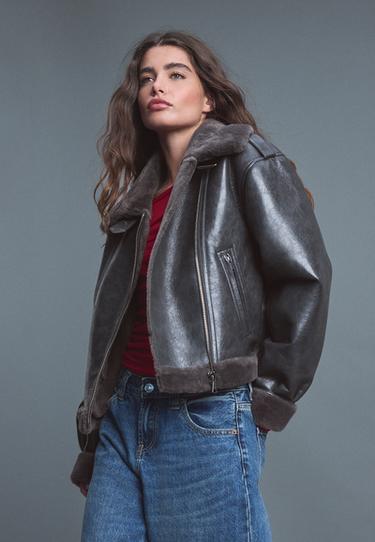 Leather effect double-faced biker jacket — Dark grey 6