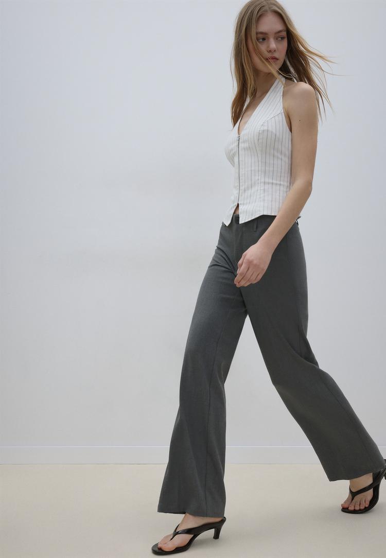 Stradivarius Αμπιγιέ Παντελόνι Σε Ίσια Γραμμή Slim Fit Ανθρακί 32