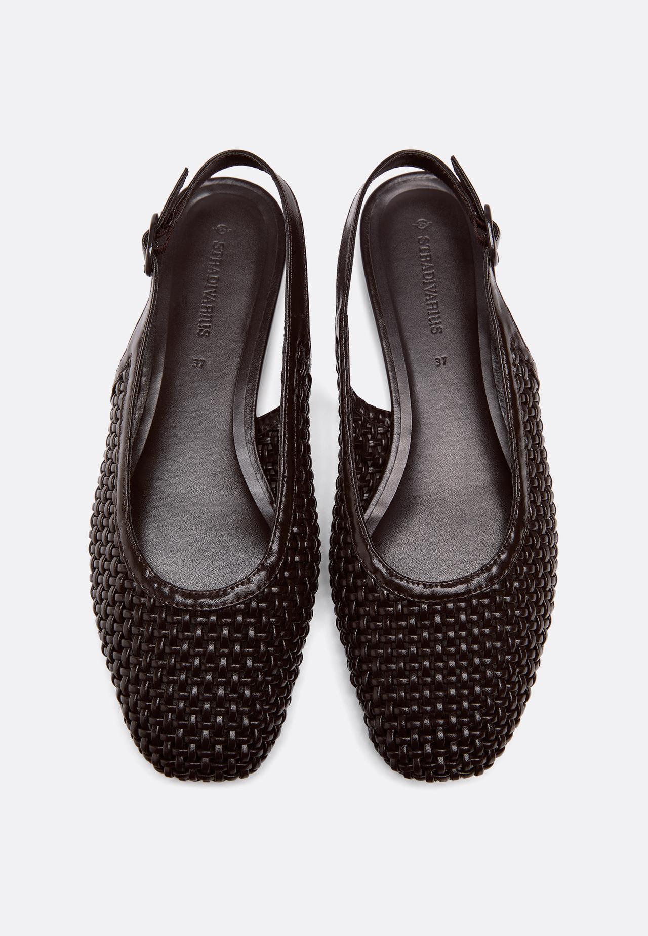 Braided slingback ballet flats — BROWN