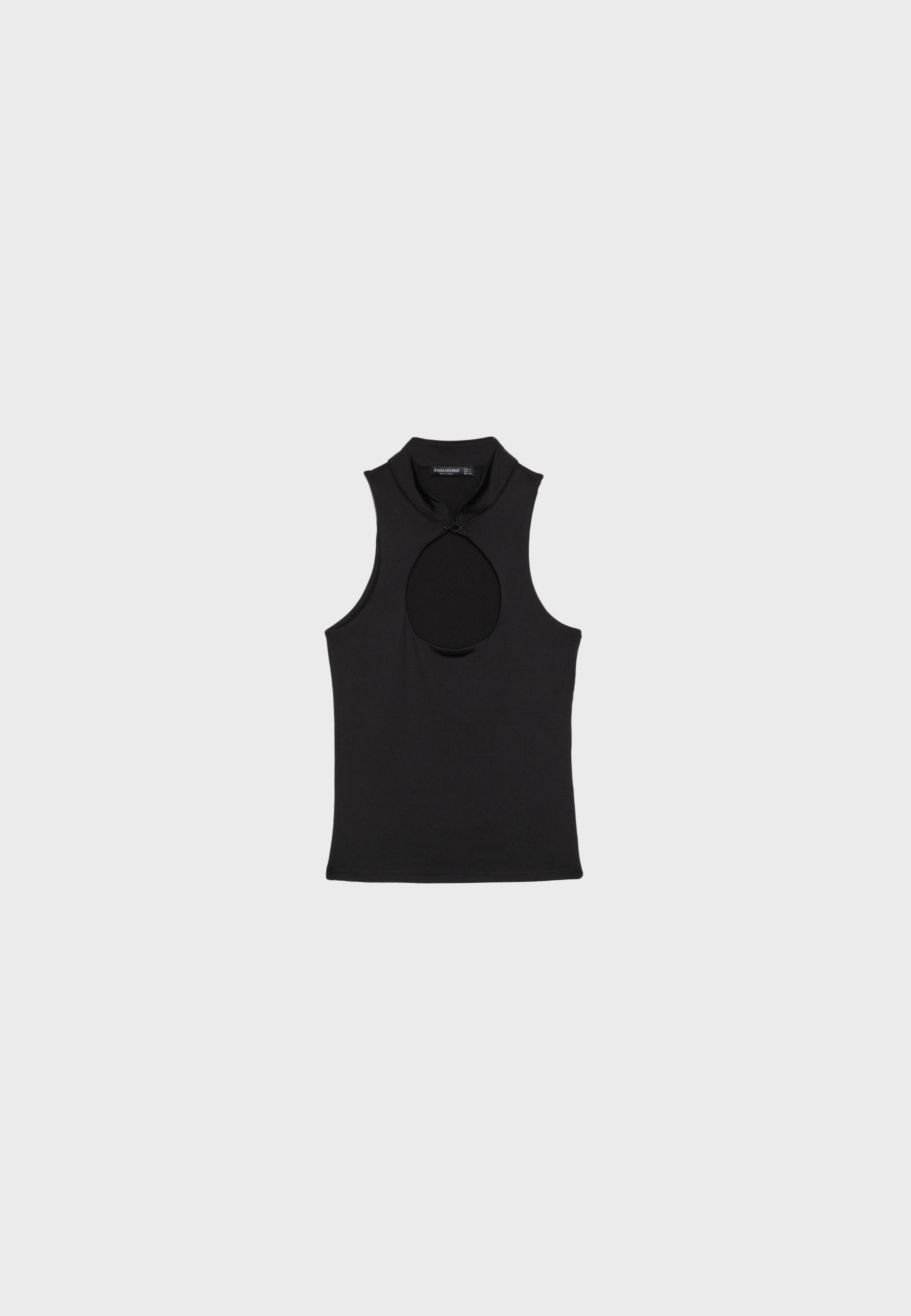 Polyamide top with neck detail — Black