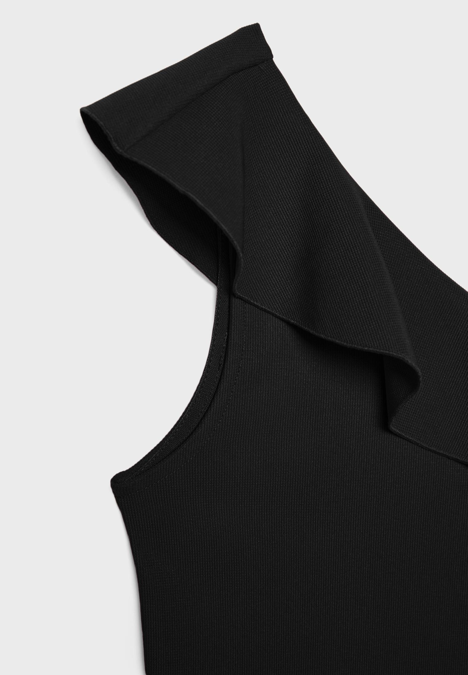 Asymmetric T-shirt with ruffle — Black