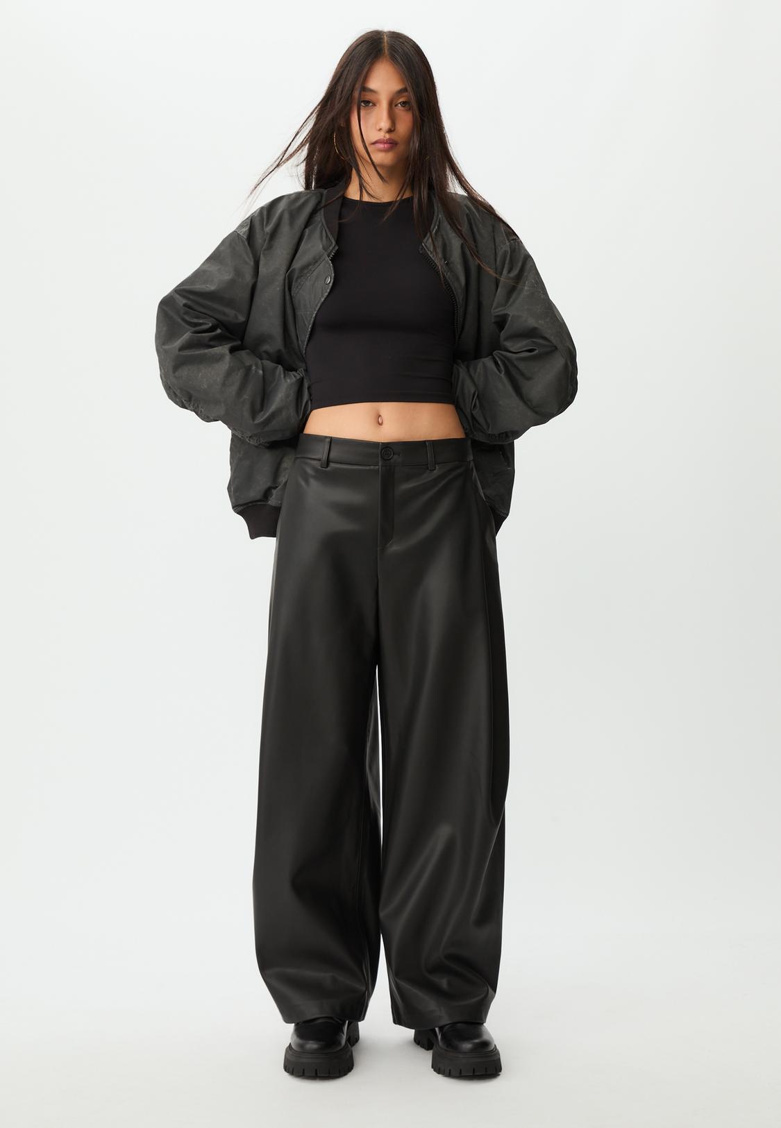 Leg Trousers Stradivarius Flared Leather Trousers Stradivarius