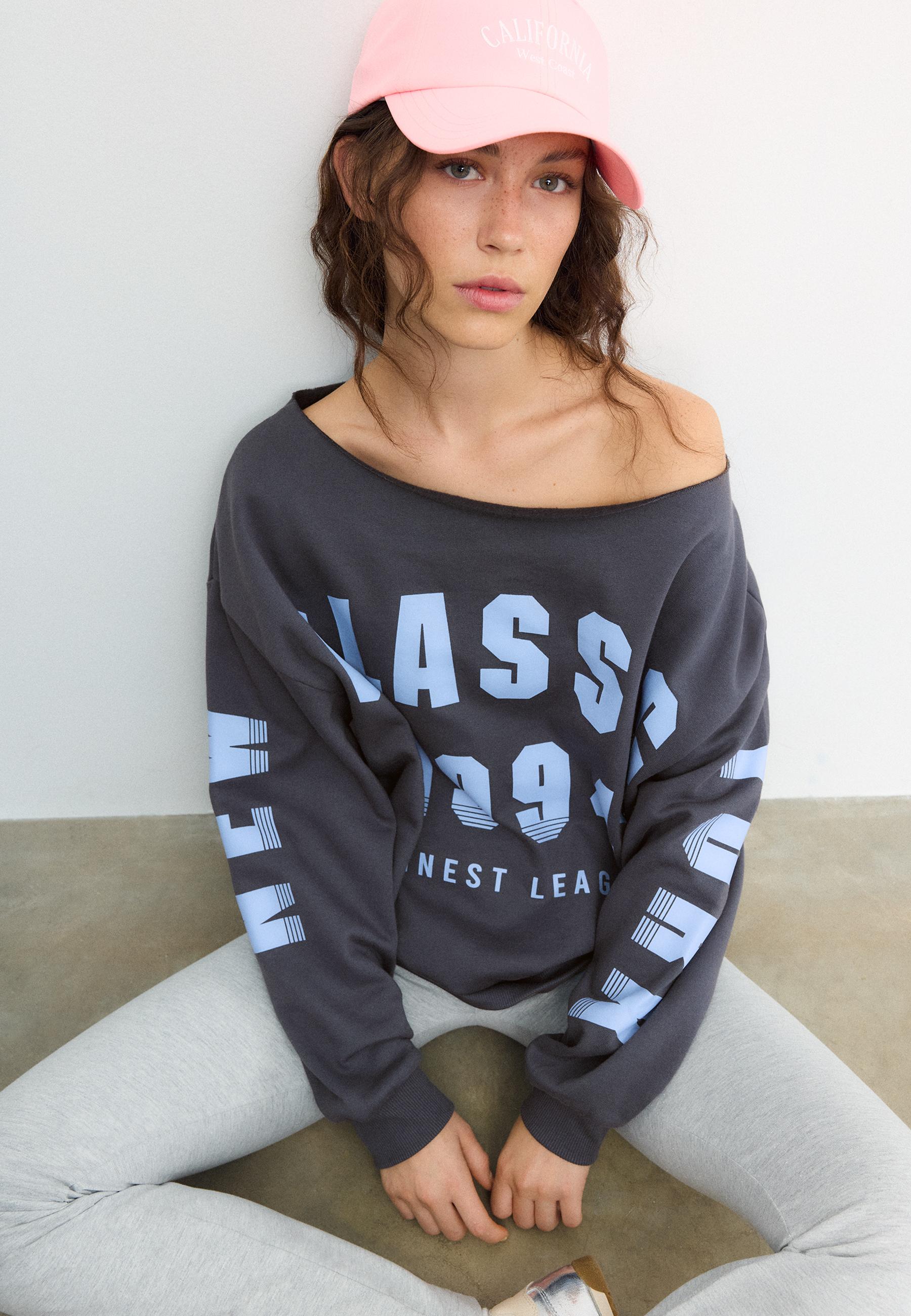 Printed boat neck sweatshirt — Dark grey