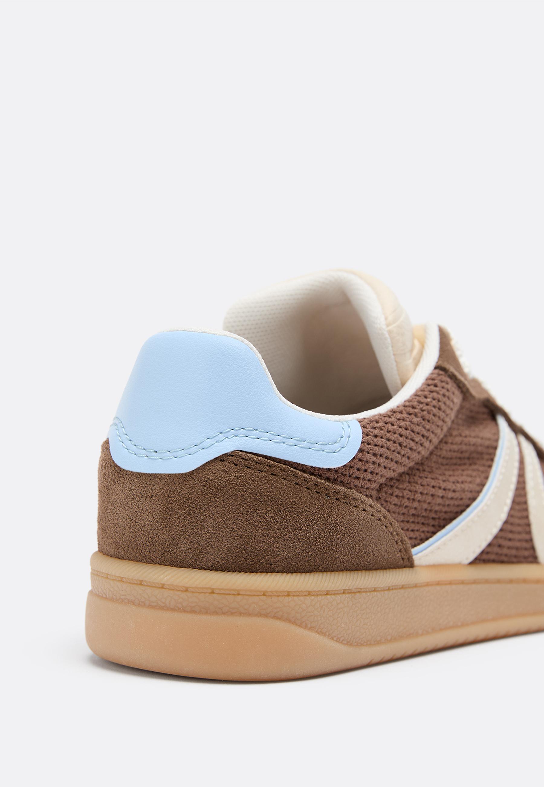 Die-cut trainers with leather details — BROWN