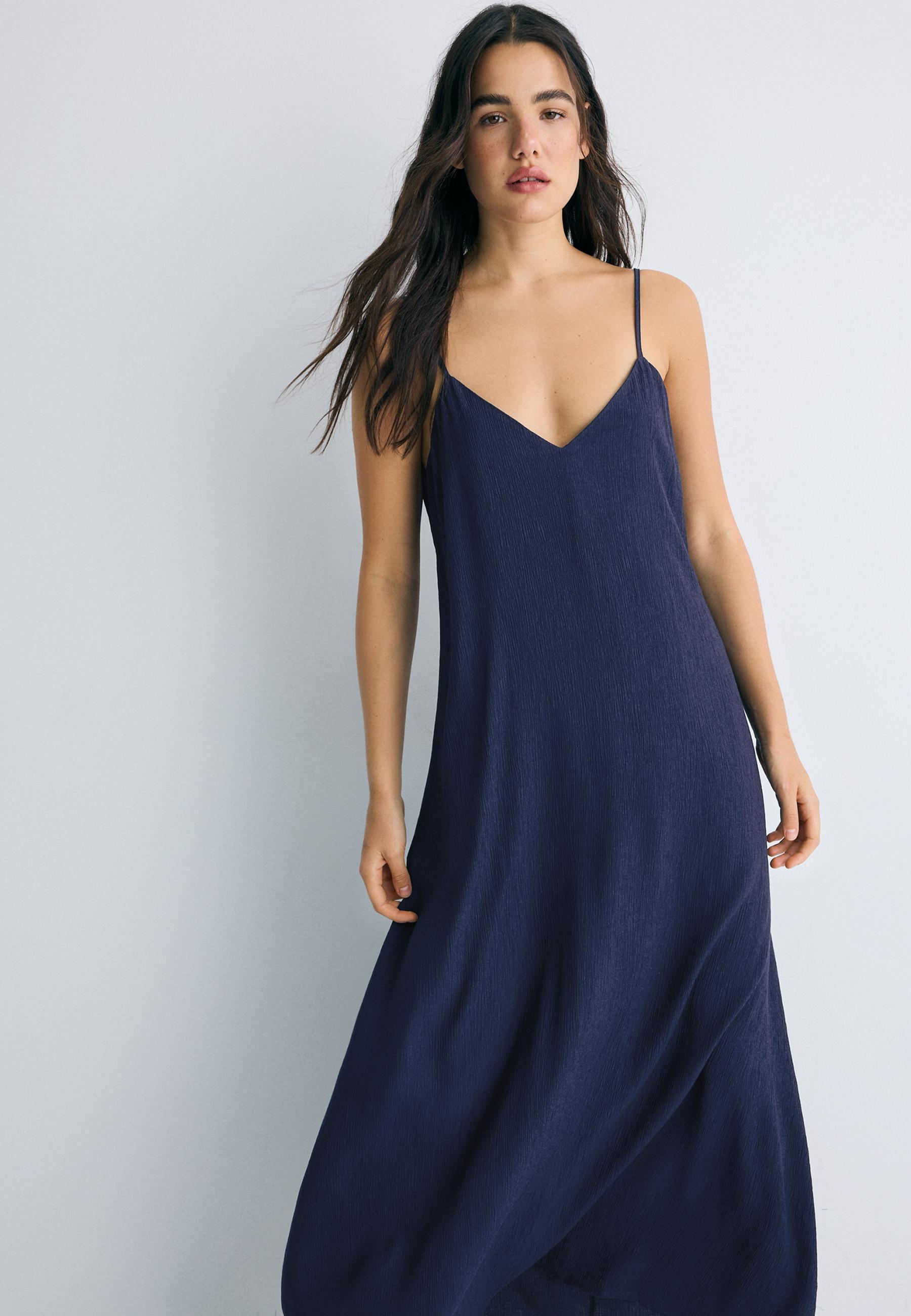 Textured strappy midi dress — Dark blue