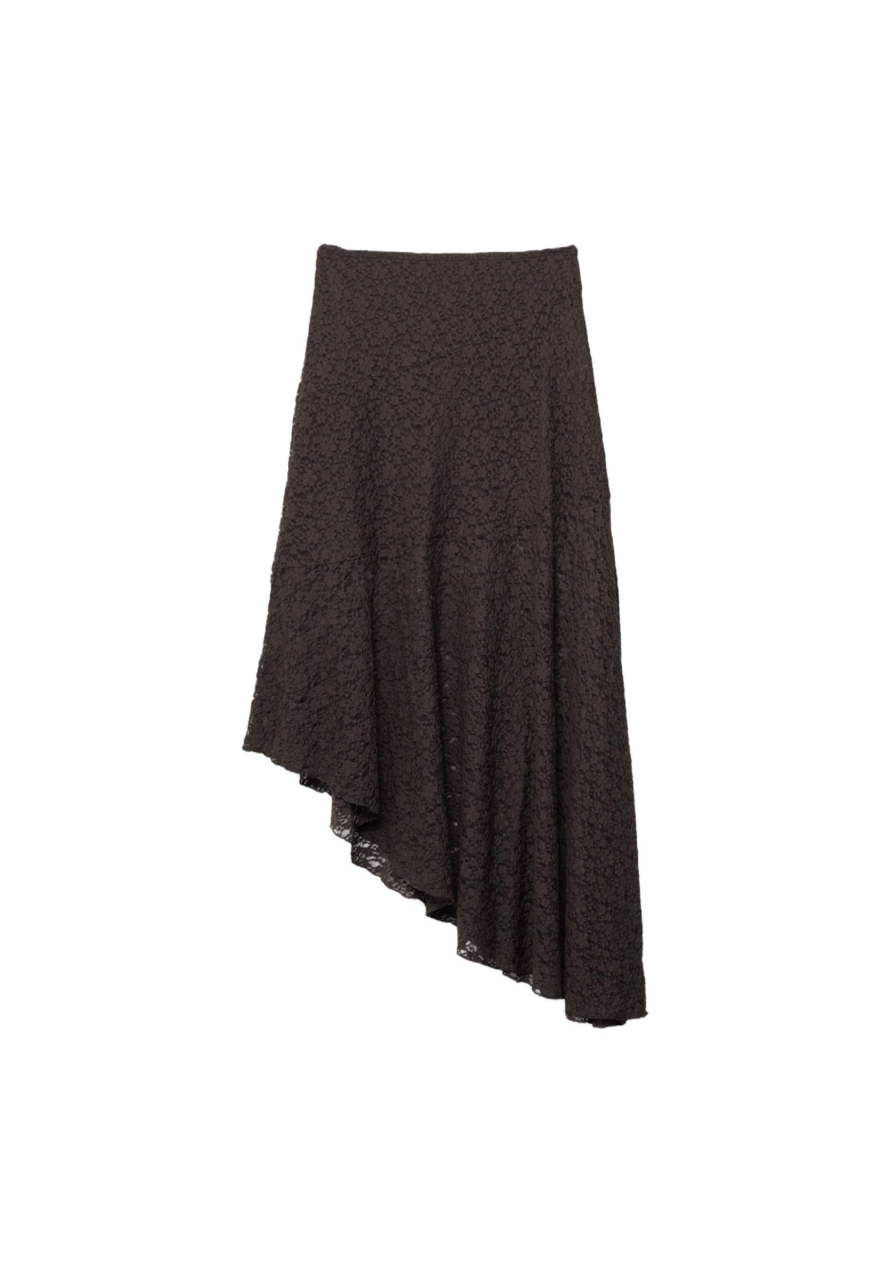 Asymmetric lace midi skirt — Brown