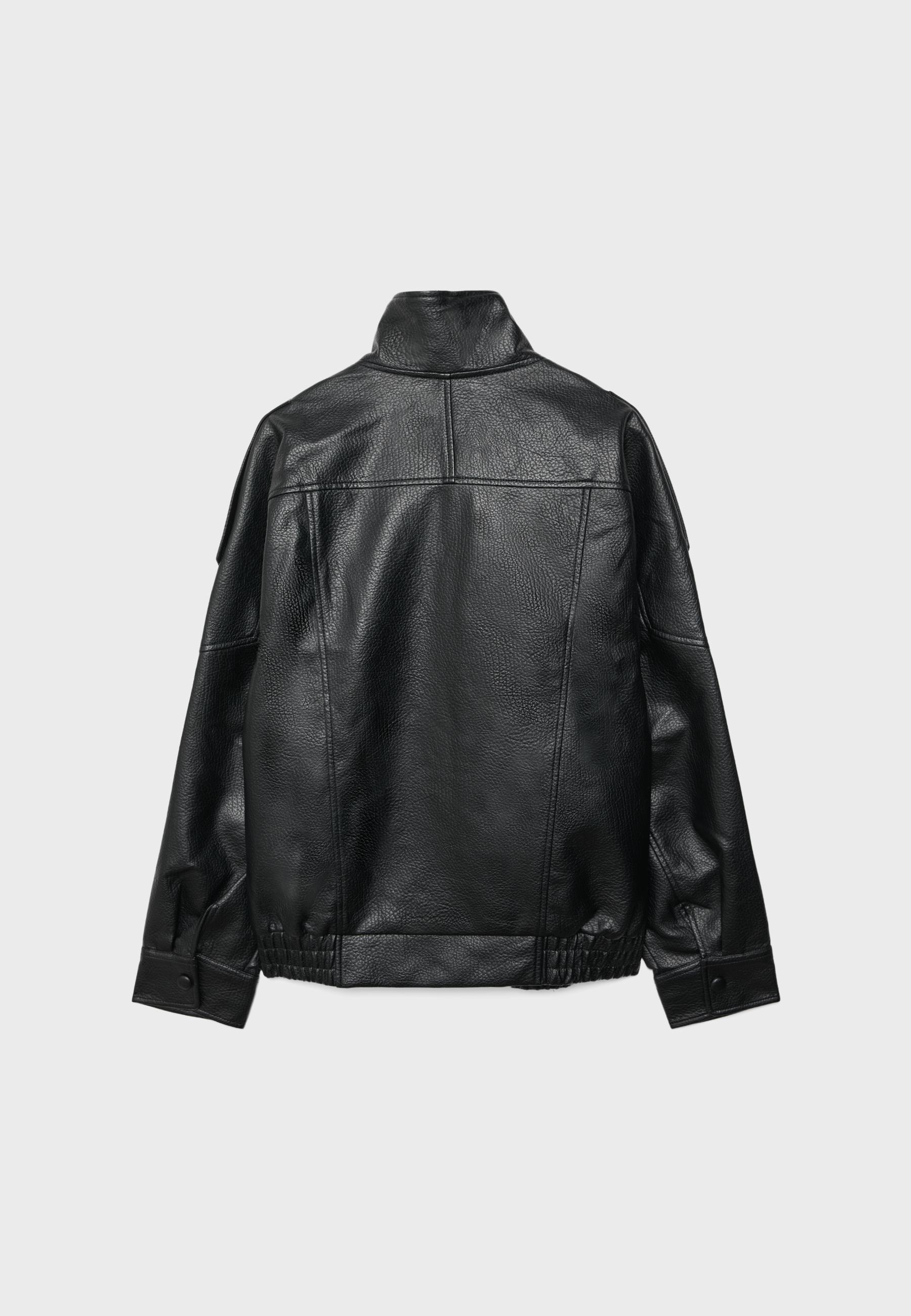 Oversize leather effect biker jacket — Black