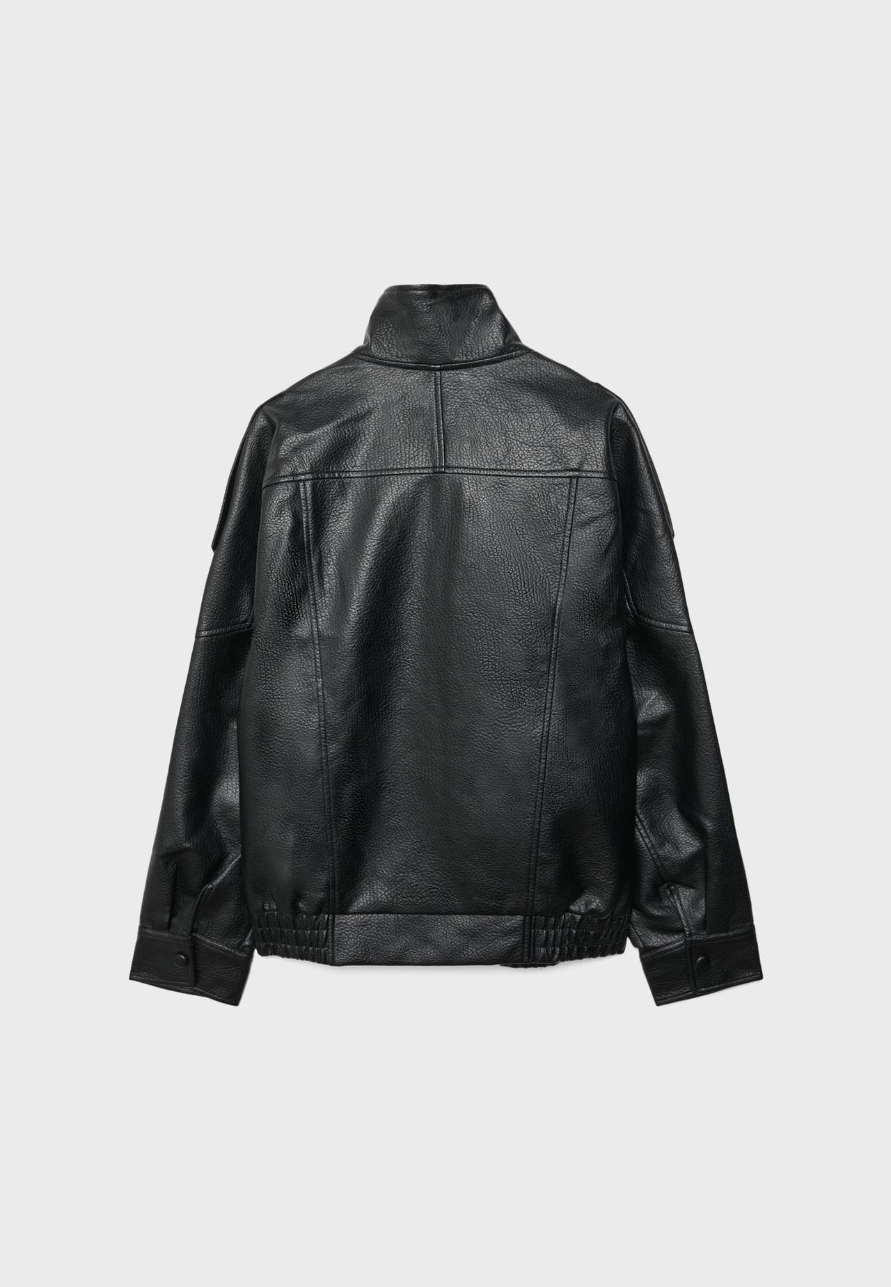 Oversize leather effect biker jacket — Black