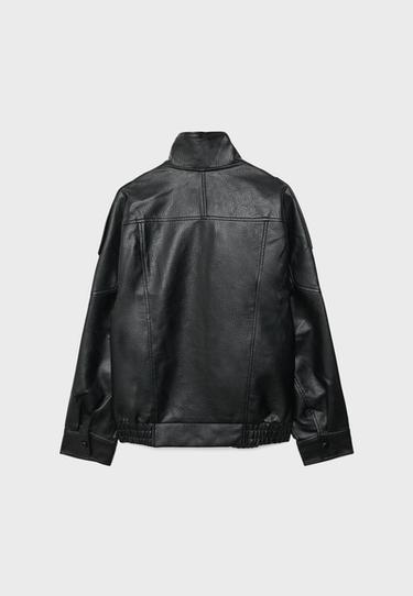 Oversize leather effect biker jacket — Black 7