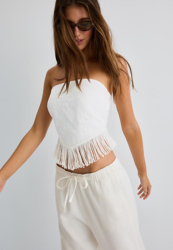 top bustier flecos bordado