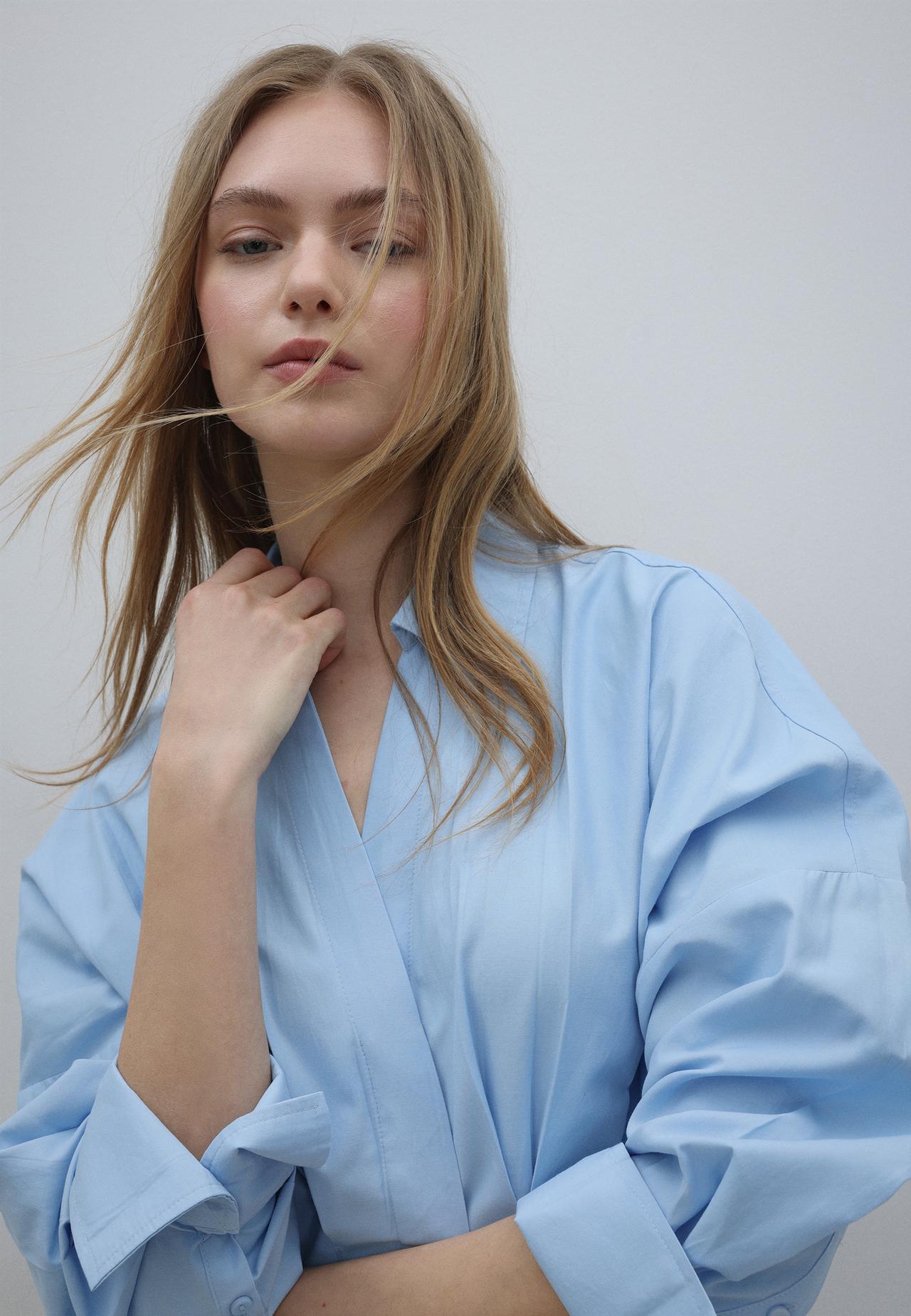 Pleated poplin shirt — Sky blue