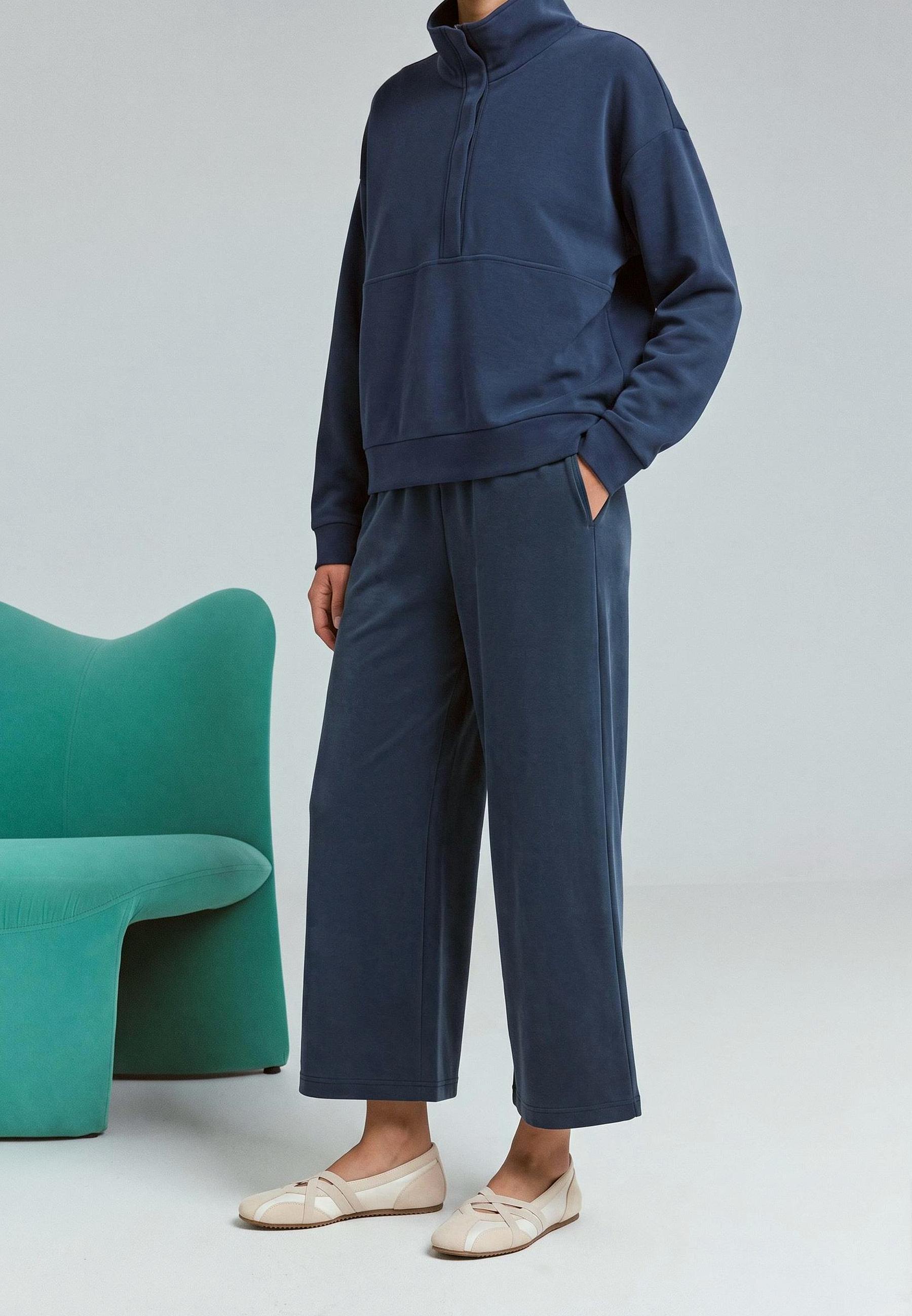 Stradivarius Παντελόνι Culotte Με Απαλή Υφή Σκούρο Μπλε Xs