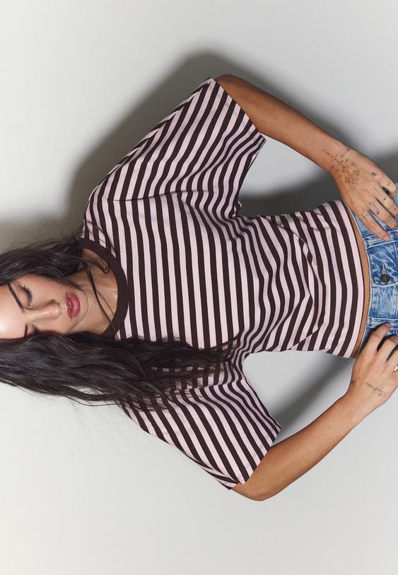 Stradivarius T-Shirt Japonais À Manches Courtes Rose Pastel S