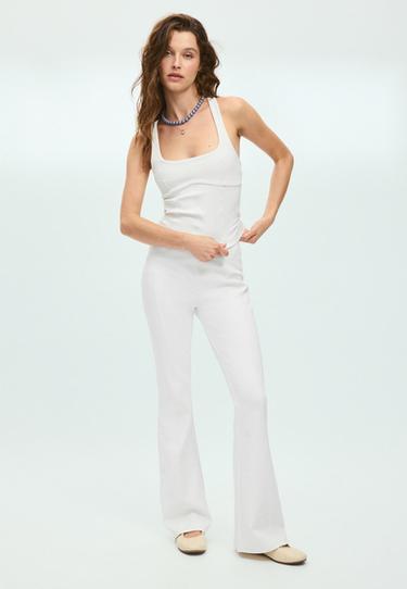 Fitted wide strap top with seams — Ecru 2