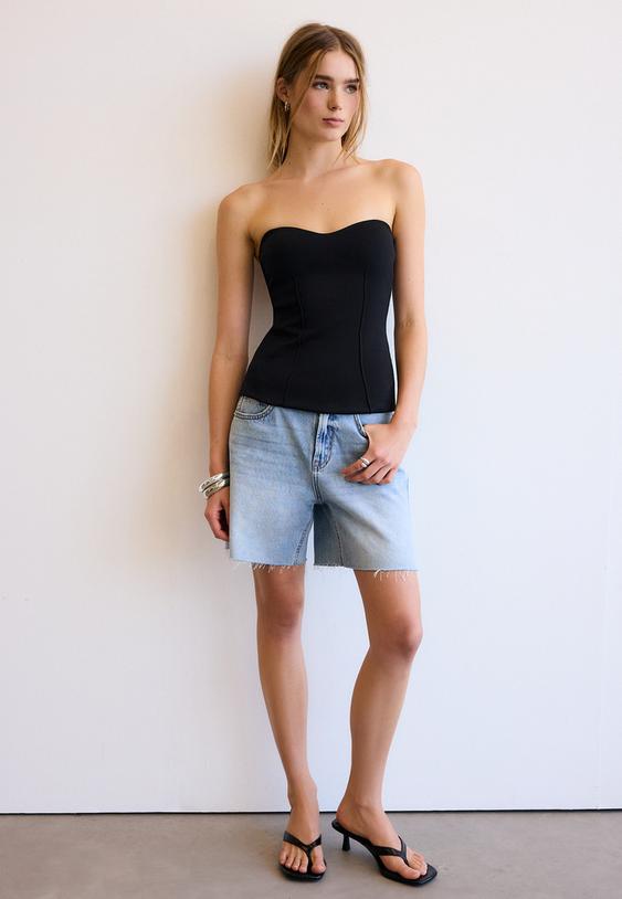 Stradivarius Bandeau Cu Decolteu Inimă Negru Xl