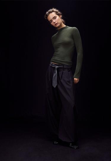 Basic wool silk mock neck jumper — Khaki 2