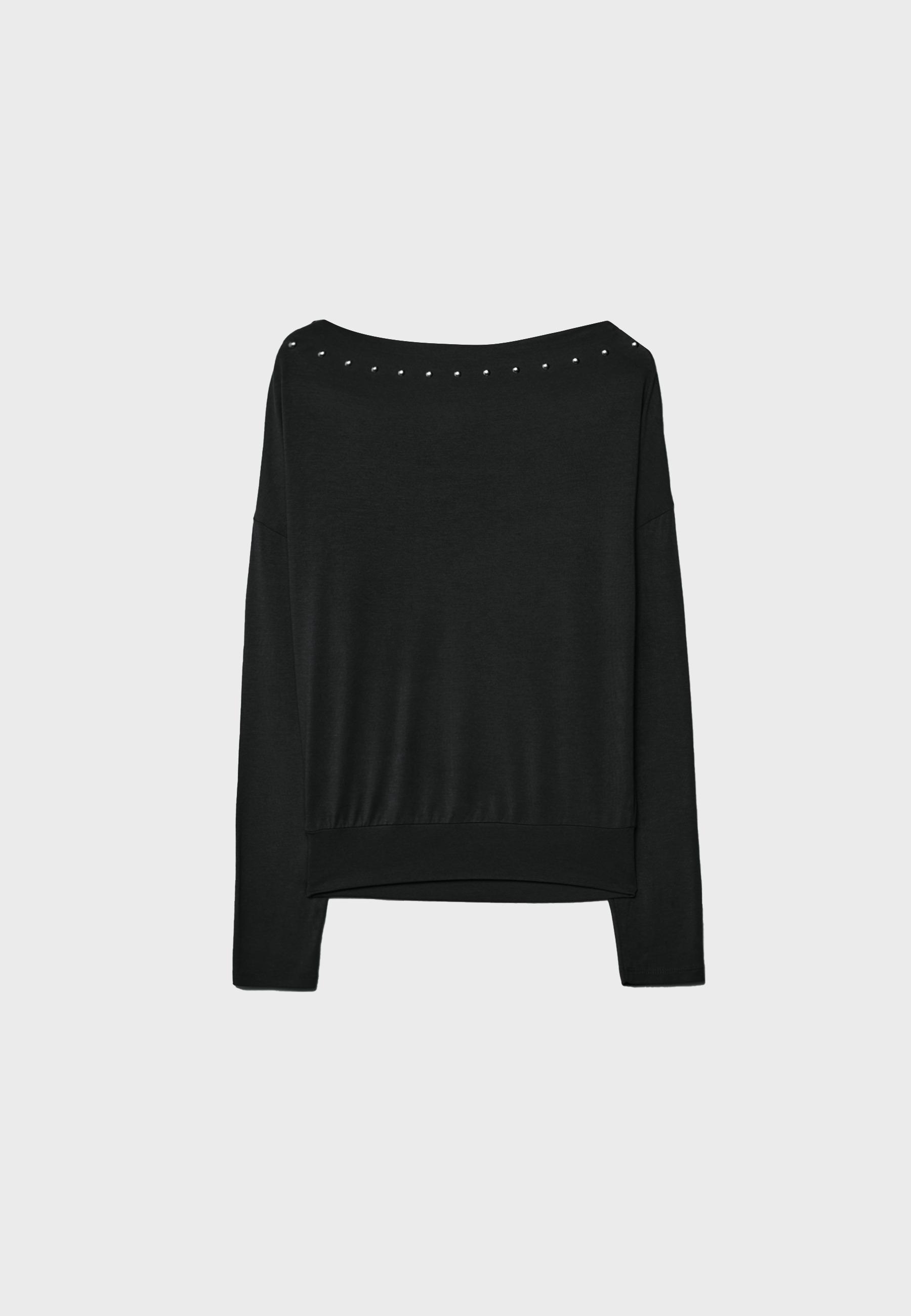 Asymmetric T-shirt with studs — Black
