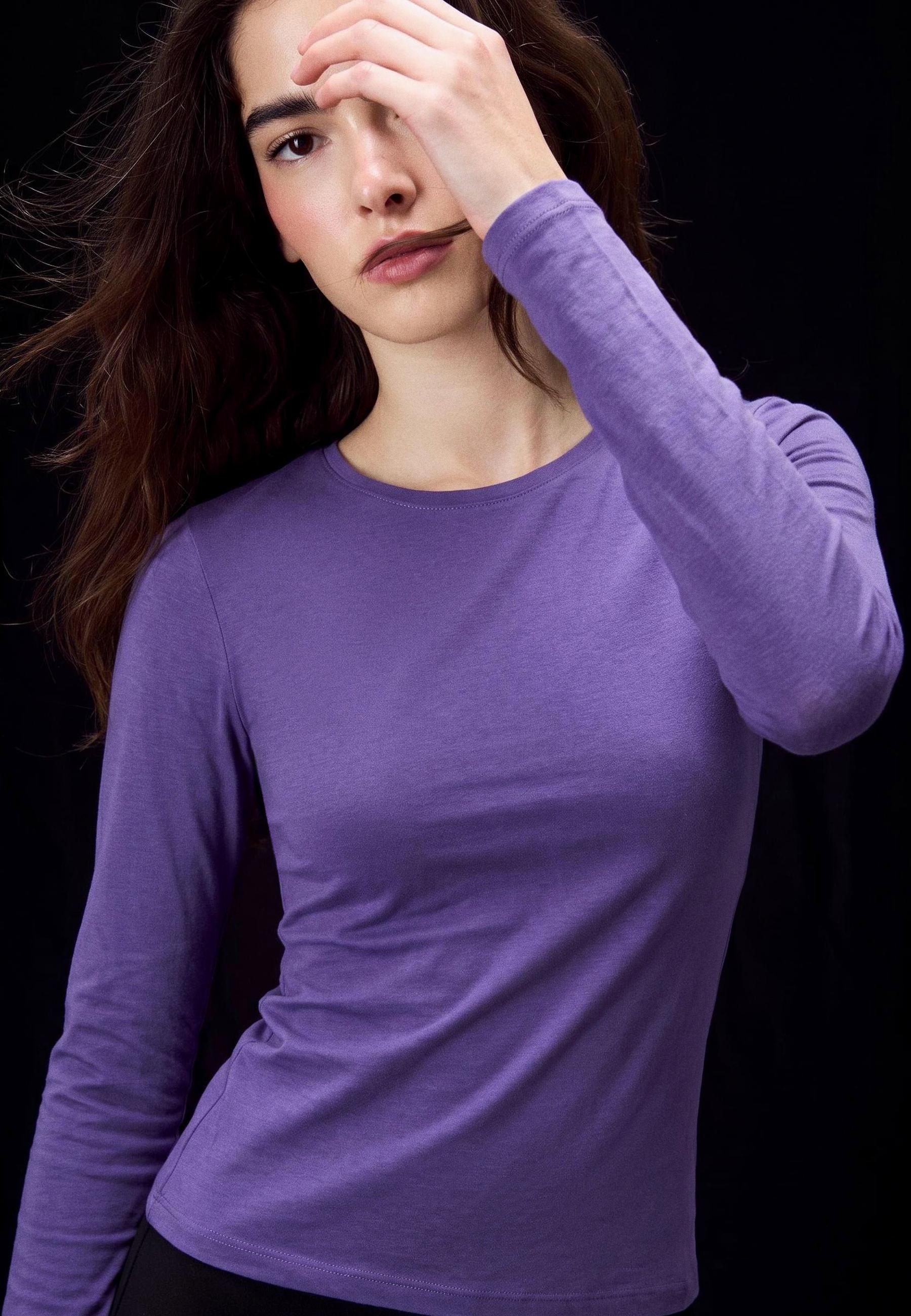 Stradivarius Μπλούζα Με Μακρύ Μανίκι 100% Βαμβάκι Supima® Λιλά M