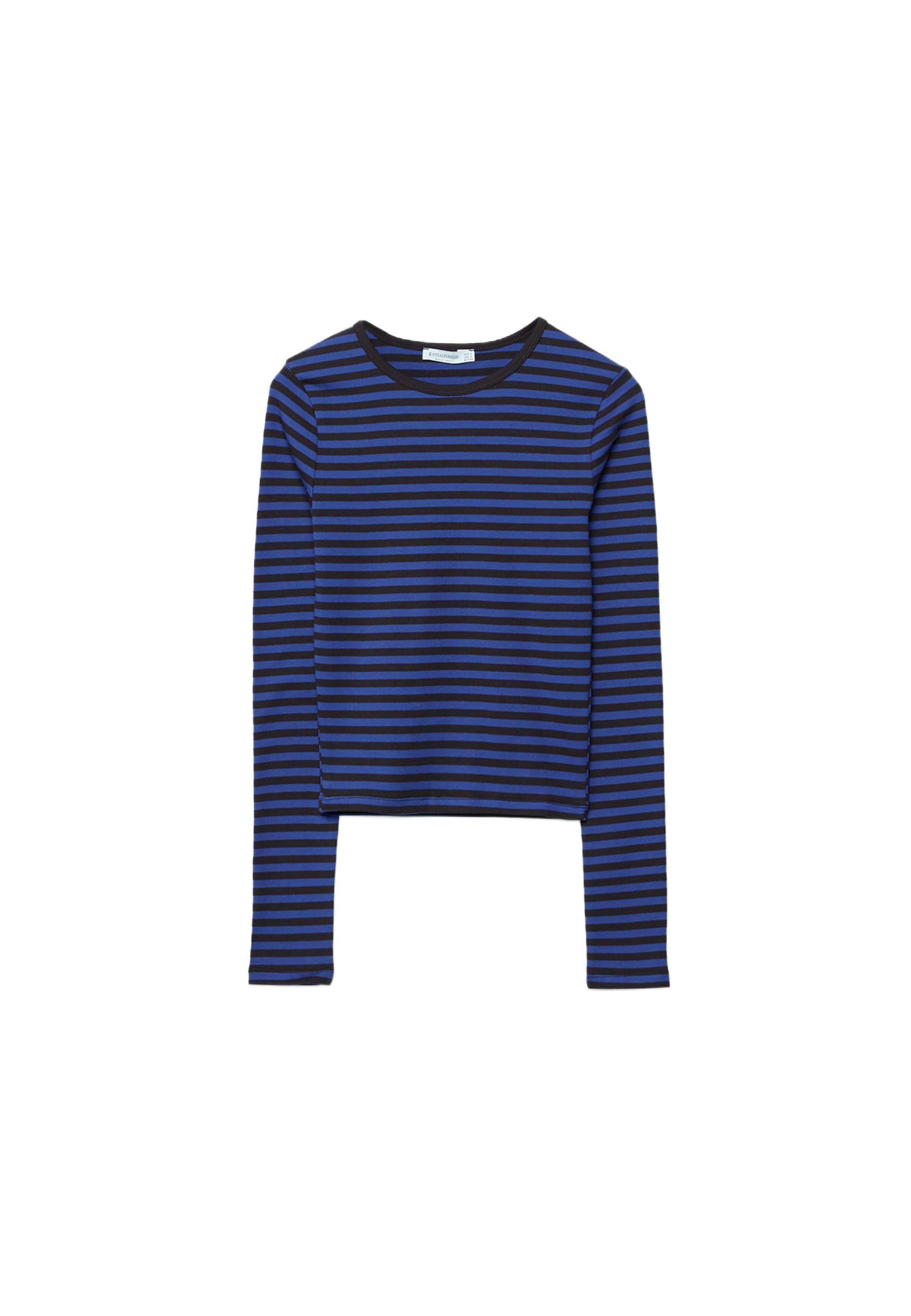 Basic long sleeve striped cotton t-shirt — Electric blue