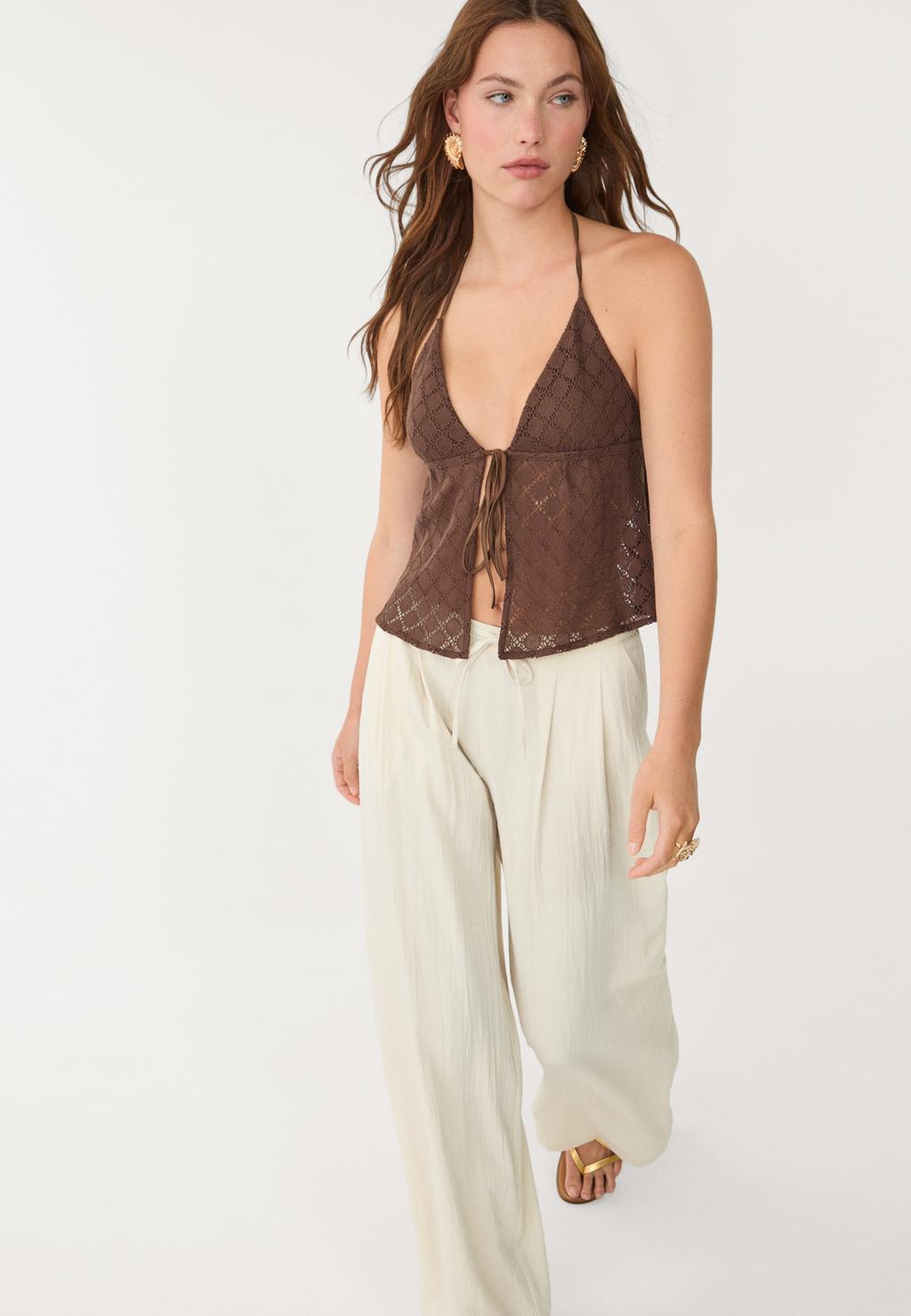 Textured drawstring trousers