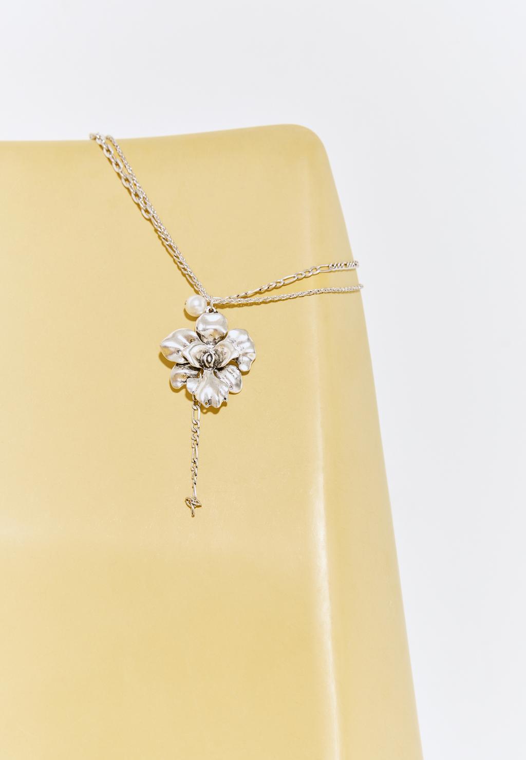 Faux pearl flower charm necklace