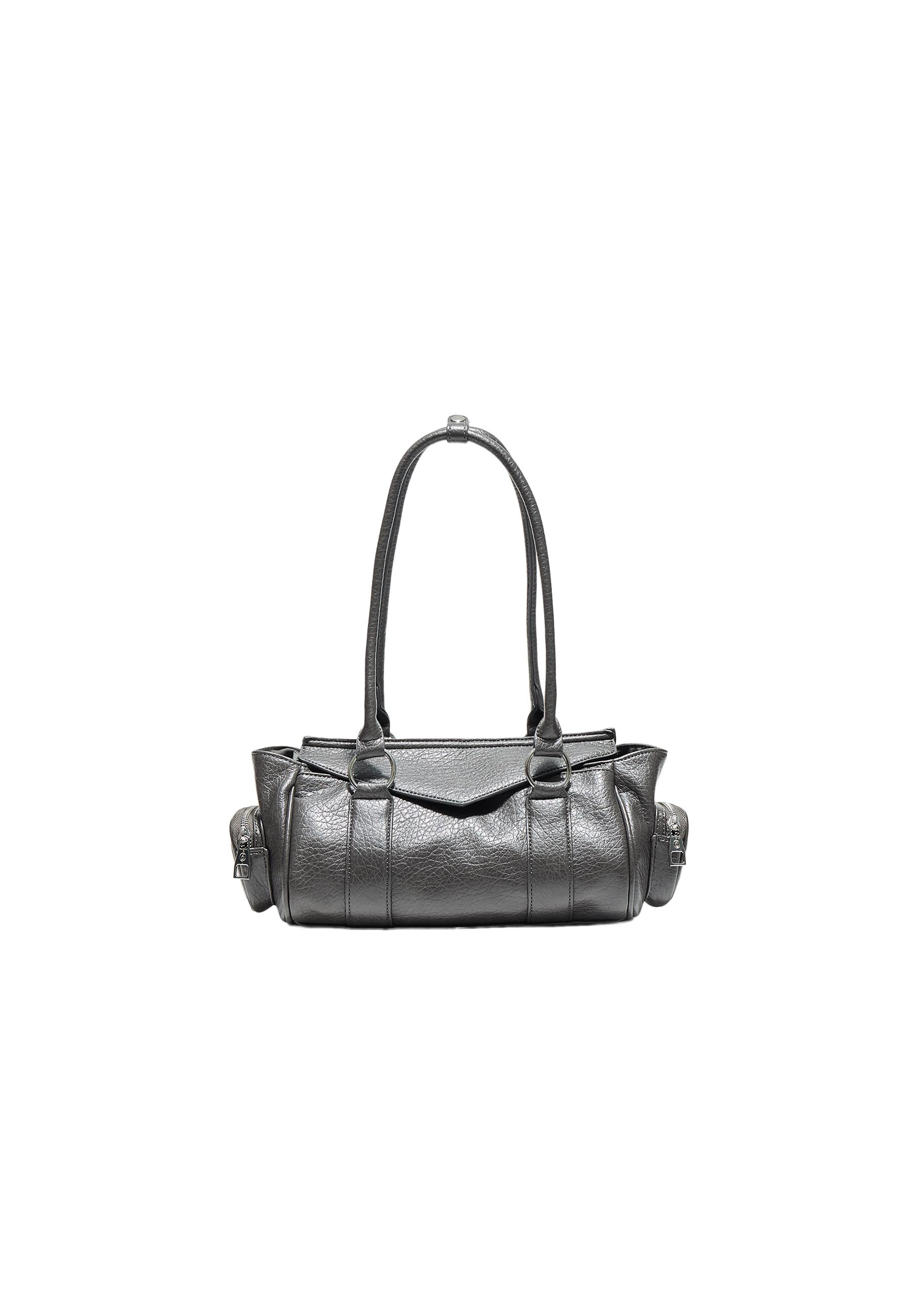 Elongated shoulder bag with pockets — Dark grey