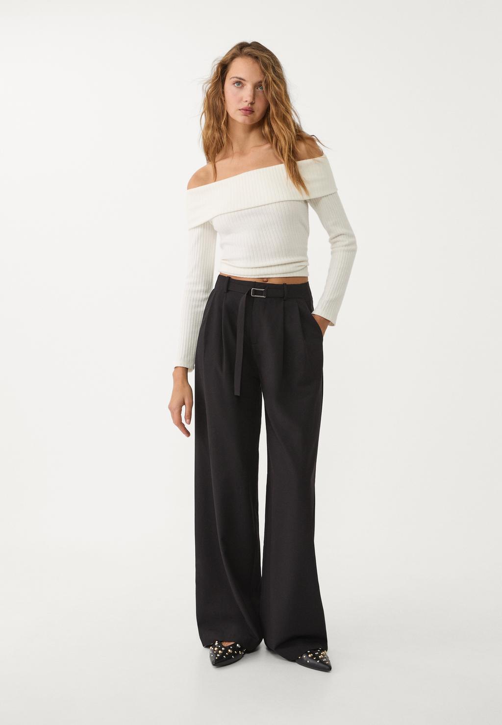 Smart wide-leg trousers with buckle detail